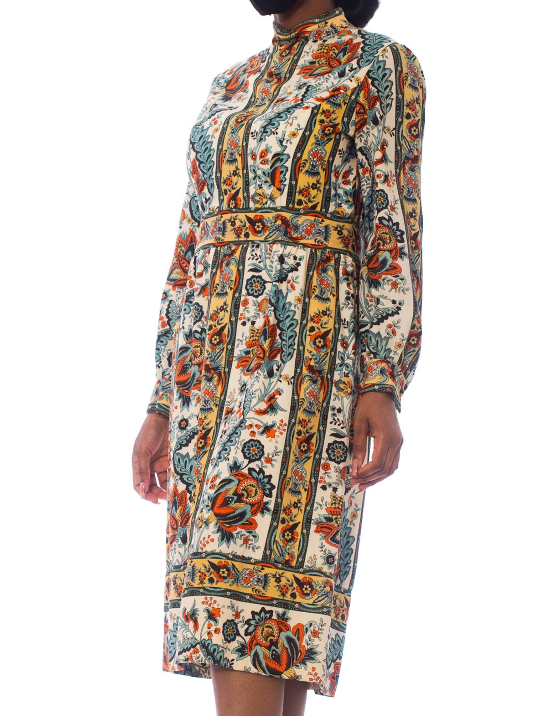 1960'S Brenner Couture Wool Twill Indian Floral Print Dress 4