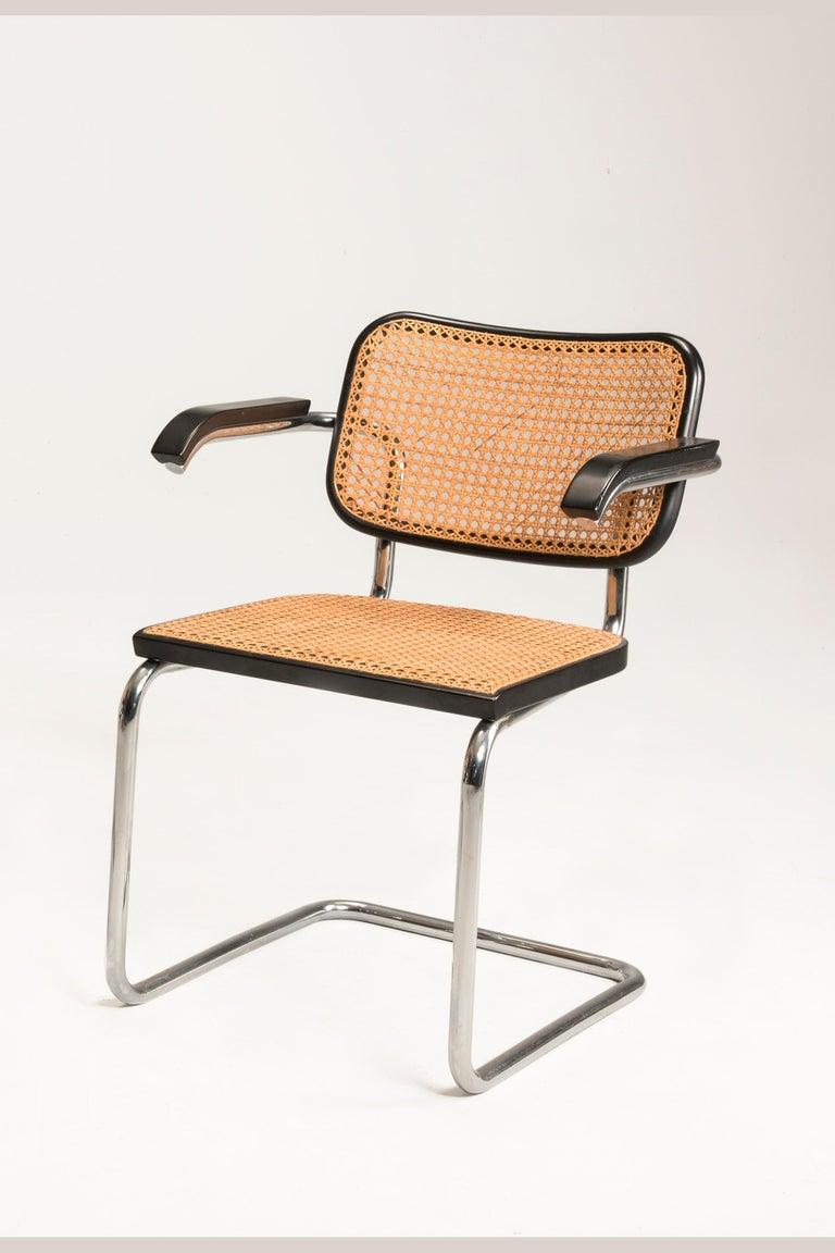 Italian 1960s Breuer for Gavina Cane Seat Tubular Steel Cesca 4 Chairs 2 Armchairs