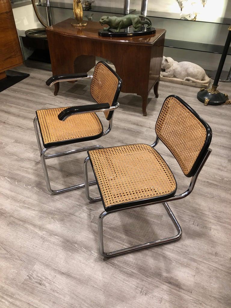 Mid-20th Century 1960s Breuer for Gavina Cane Seat Tubular Steel Cesca 4 Chairs 2 Armchairs