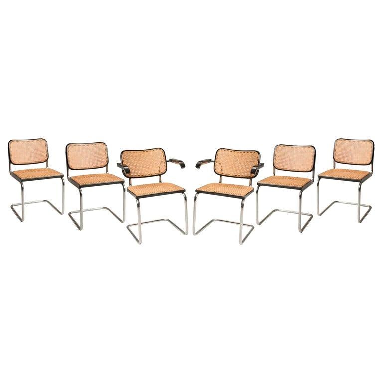 1960s Breuer for Gavina Cane Seat Tubular Steel Cesca 4 Chairs 2 Armchairs