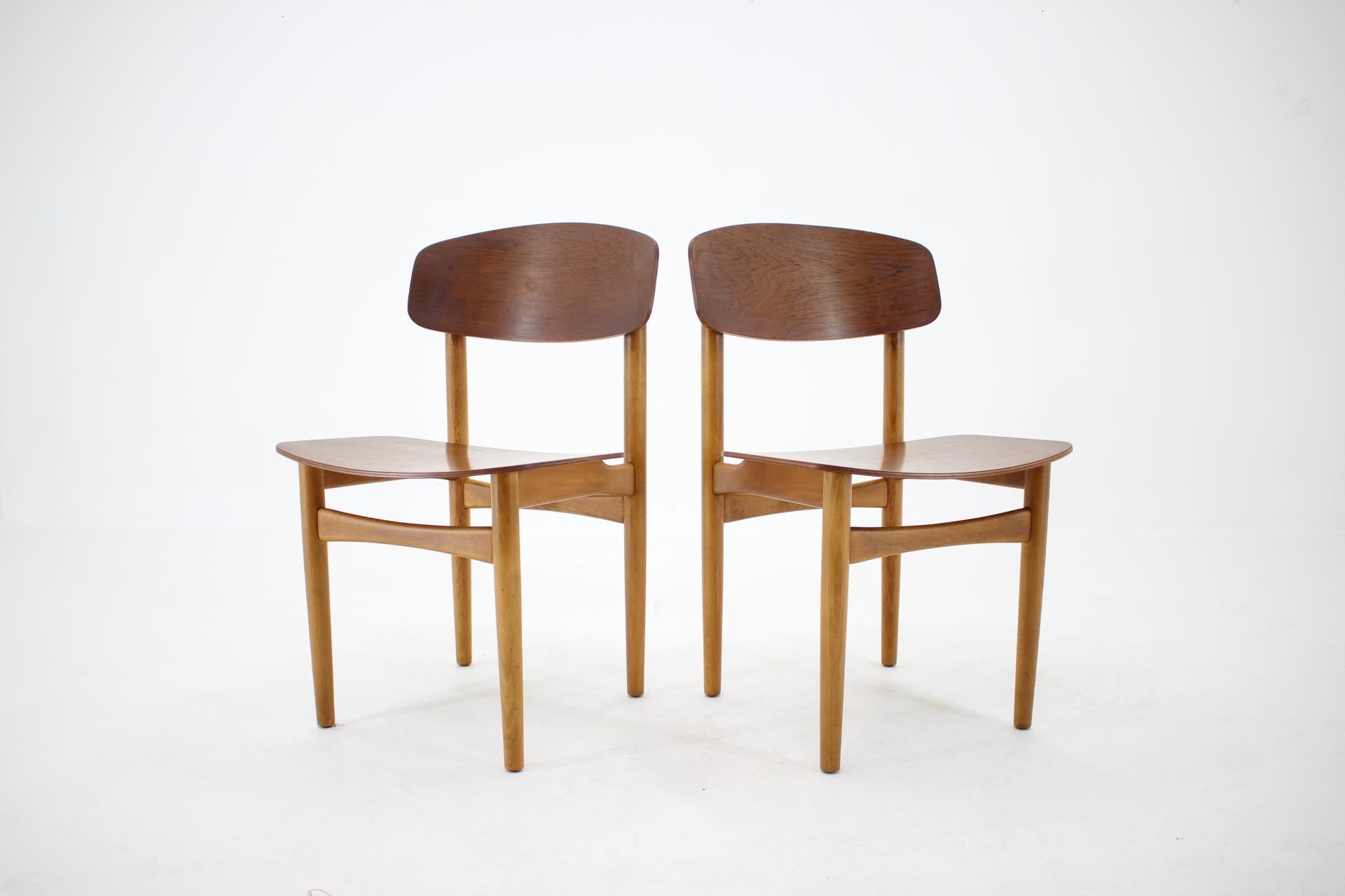 Mid-20th Century 1960s Børge Mogensen Model 122 Oak and Teak Dining Chairs for Søborg Møbelfabric For Sale
