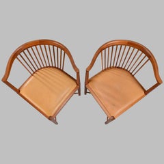 Sillas auxiliares Børge Mogensen de caoba y cuero de los años 60 para Søborg Møbelfabrik