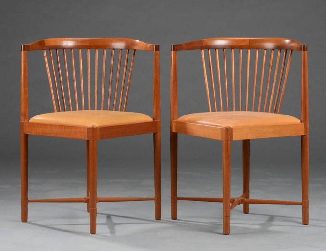 Sillas auxiliares Børge Mogensen de caoba y cuero de los años 60 para Søborg Møbelfabrik Escandinavo moderno en venta