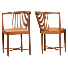 1960s Børge Mogensen Side Chairs in Mahogany and Leather for Søborg Møbelfabrik