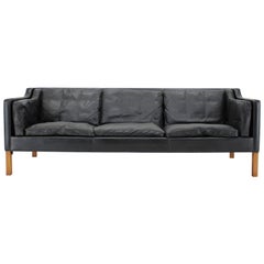 1960s Børge Mogensen Sofa Model 2213 by Fredericia Stolefabrik in Black Leather