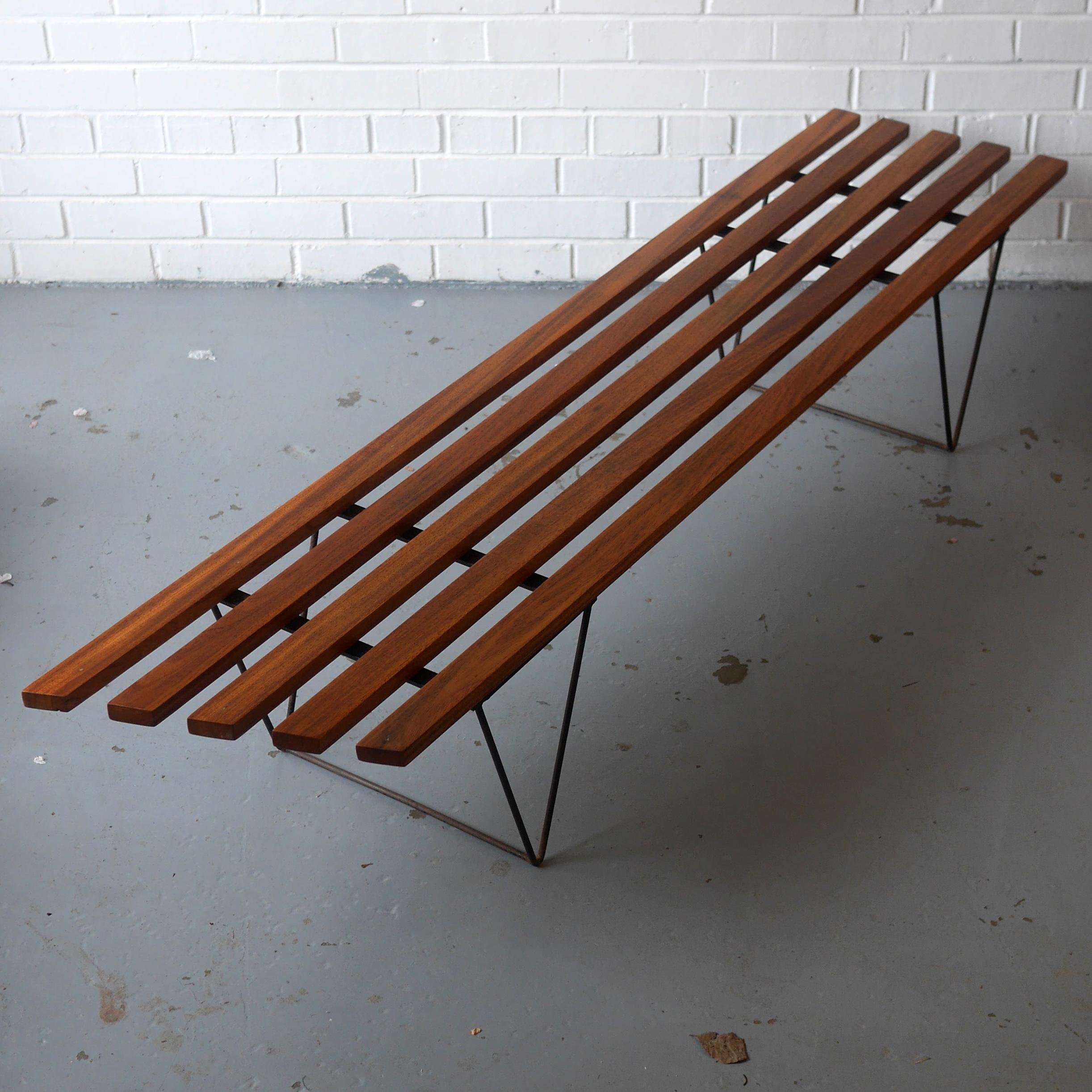 British 1960s Brianco Bench Seat or Coffee Table in Solid Mahogany and Steel