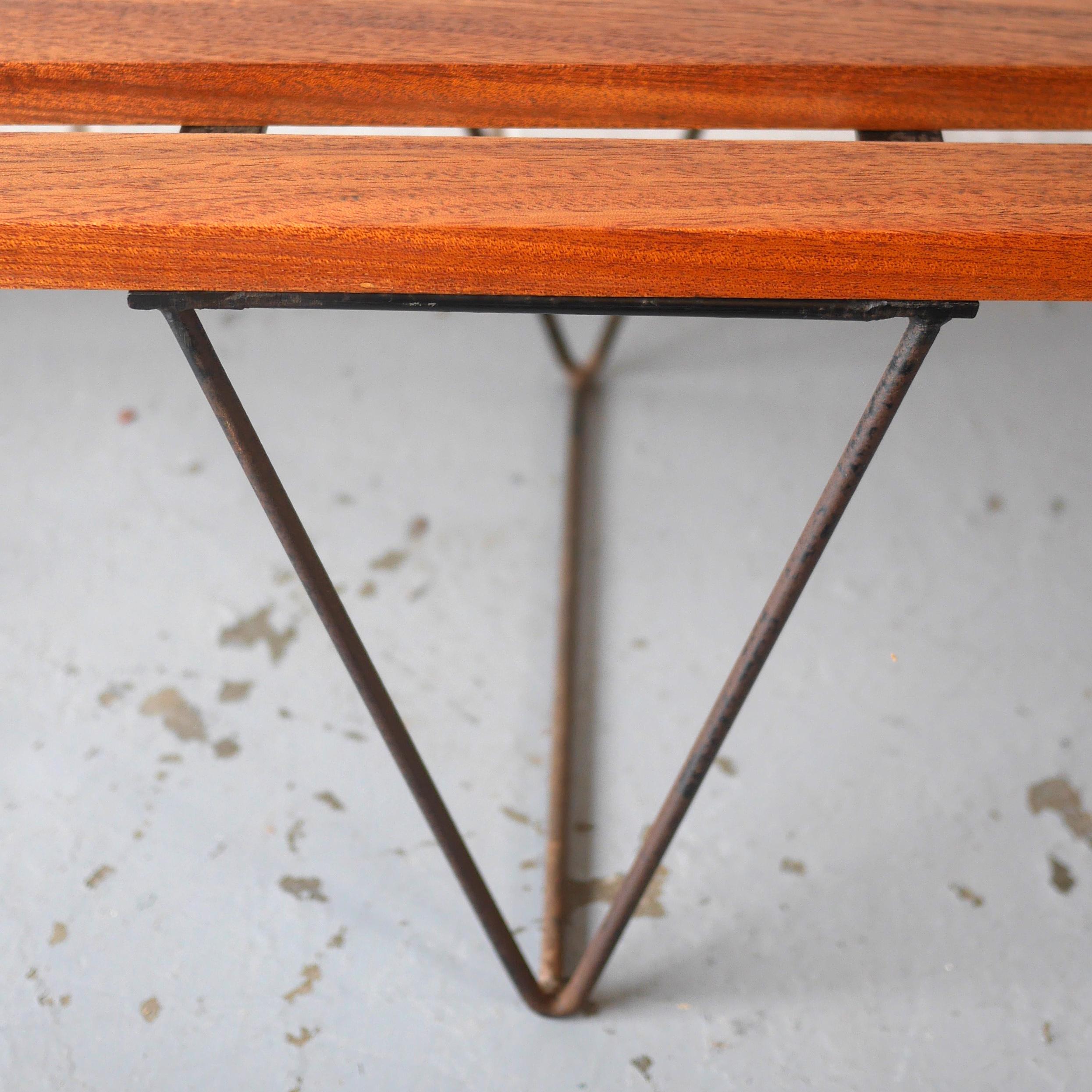 1960s Brianco Bench Seat or Coffee Table in Solid Mahogany and Steel 3