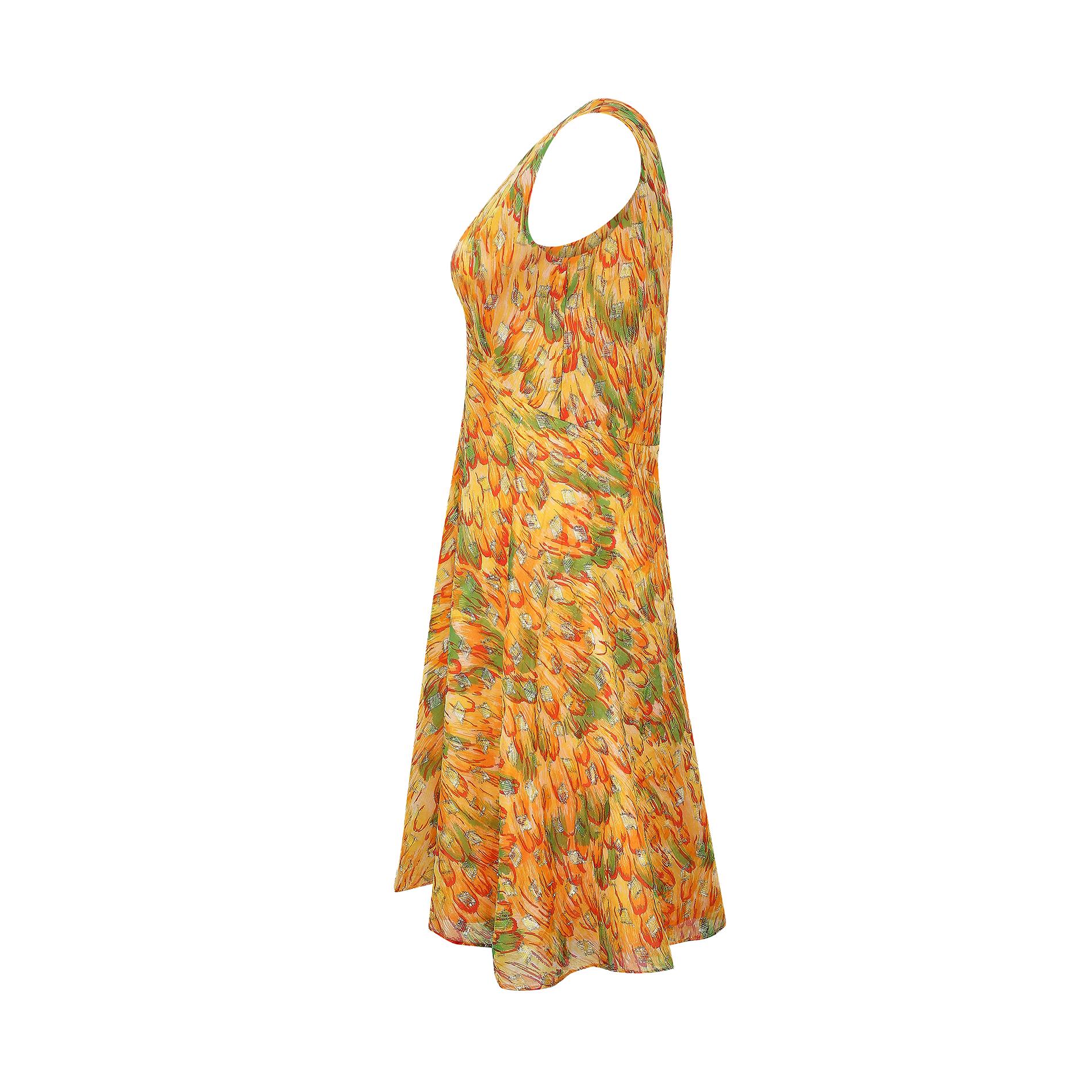 1960s Bright Feather Print and Gold Lame Dress In Excellent Condition In London, GB