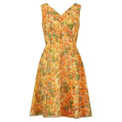 1960s Bright Feather Print and Gold Lame Dress