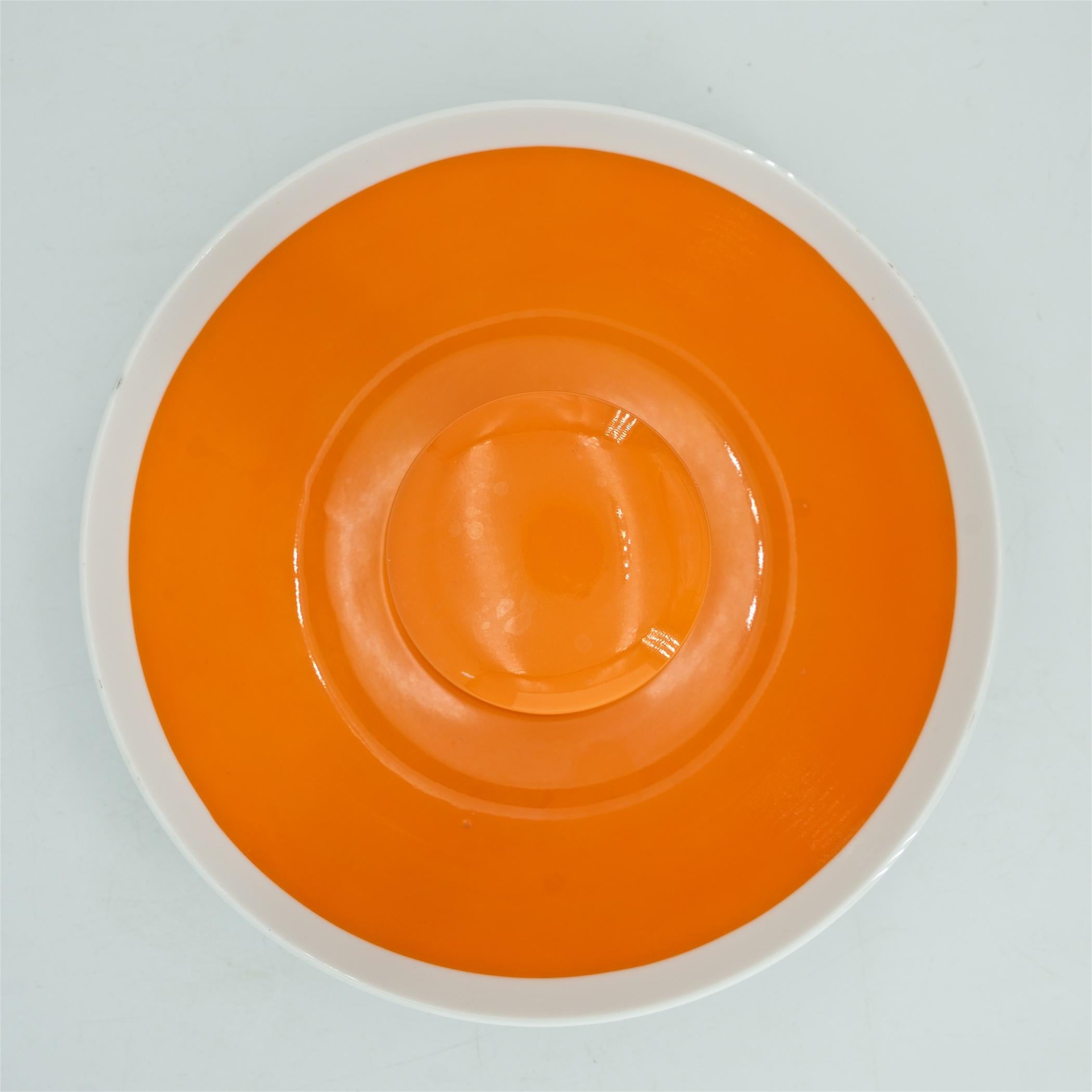 Mid-Century Modern 1960s Bright La Gardo Tackett Orange and White Candy Nut Dish Bowl Retro Pop Art