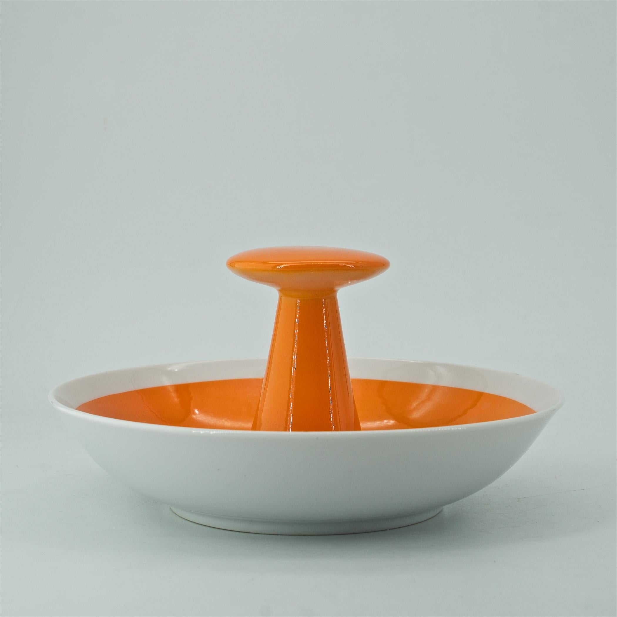 Japanese 1960s Bright La Gardo Tackett Orange and White Candy Nut Dish Bowl Retro Pop Art