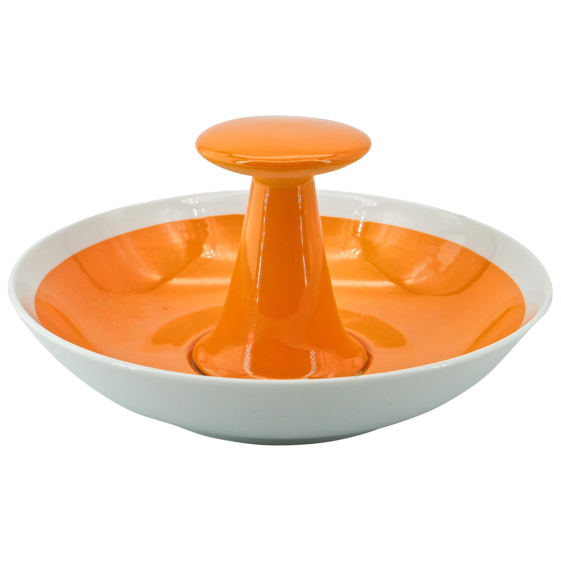 1960s Bright La Gardo Tackett Orange and White Candy Nut Dish Bowl Retro Pop Art