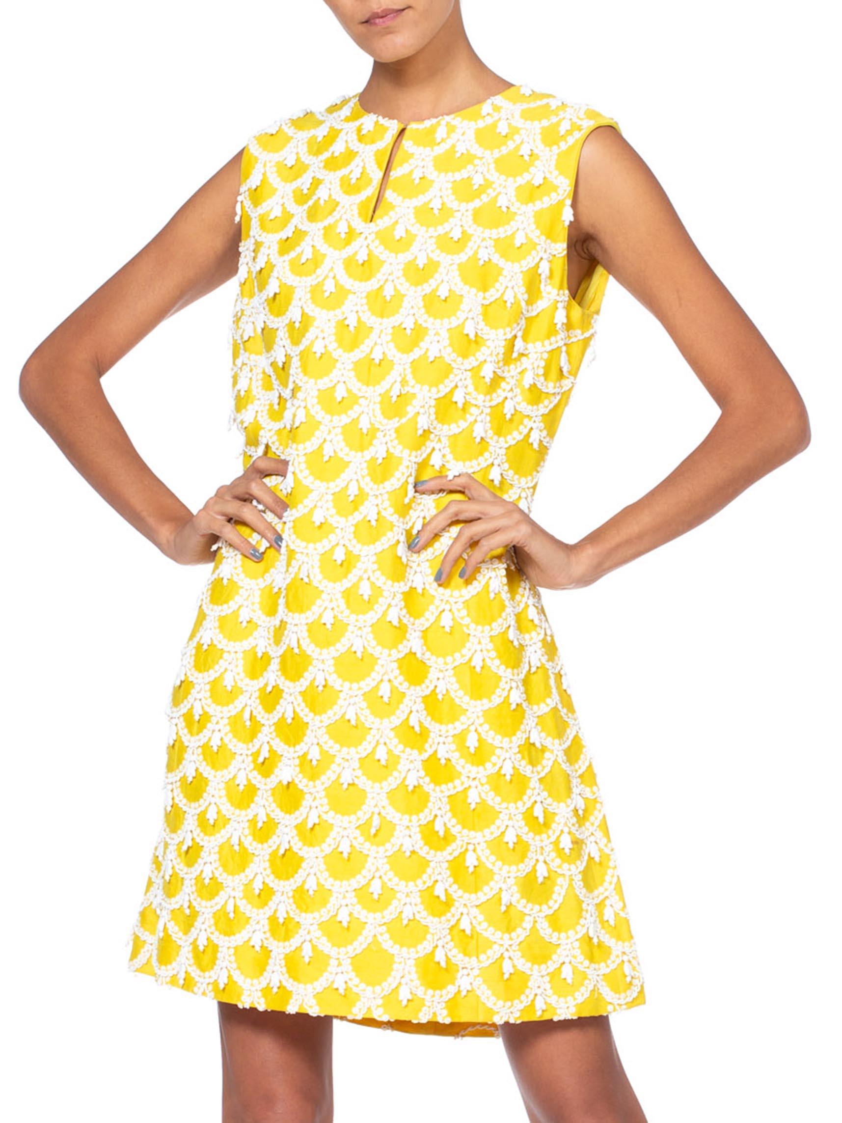 1960'S Yellow Hand Beaded Silk Radzimir Mod Cocktail Dress For Sale 5