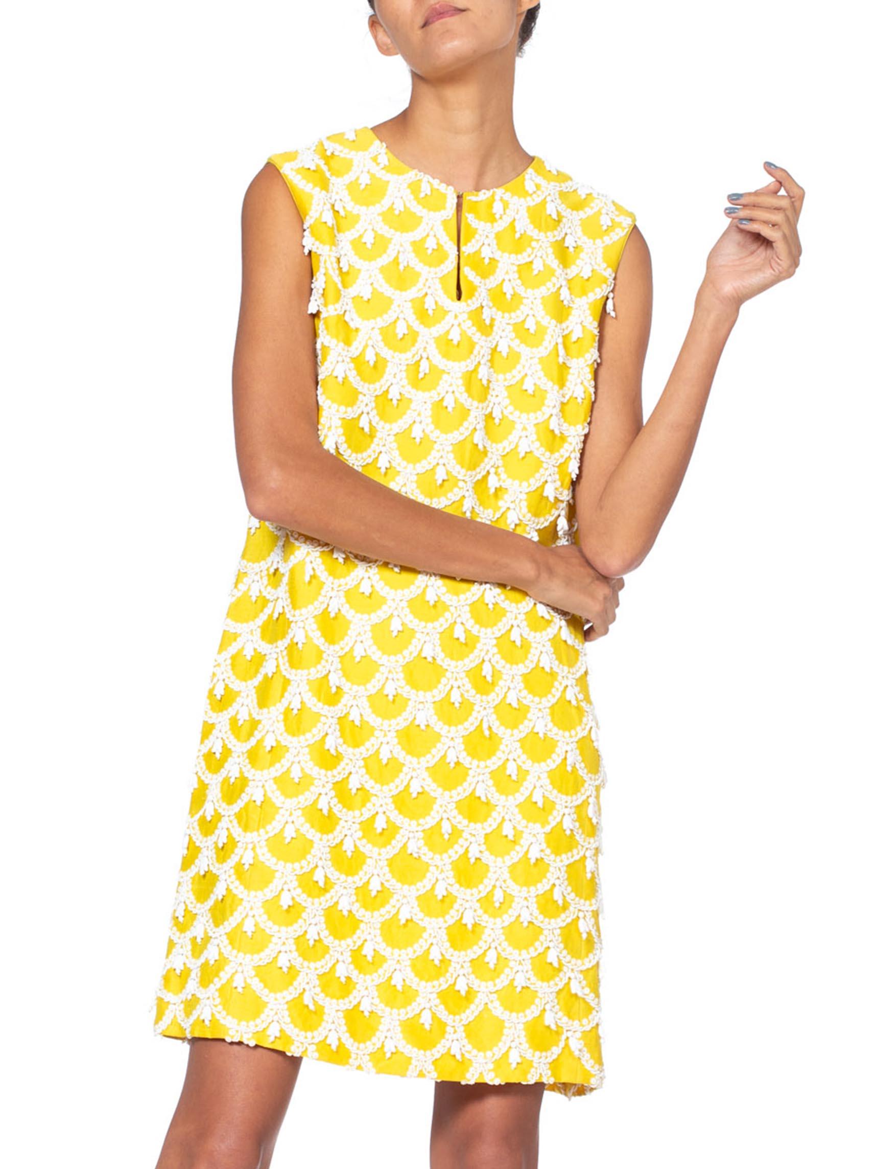 Women's 1960'S Yellow Hand Beaded Silk Radzimir Mod Cocktail Dress For Sale
