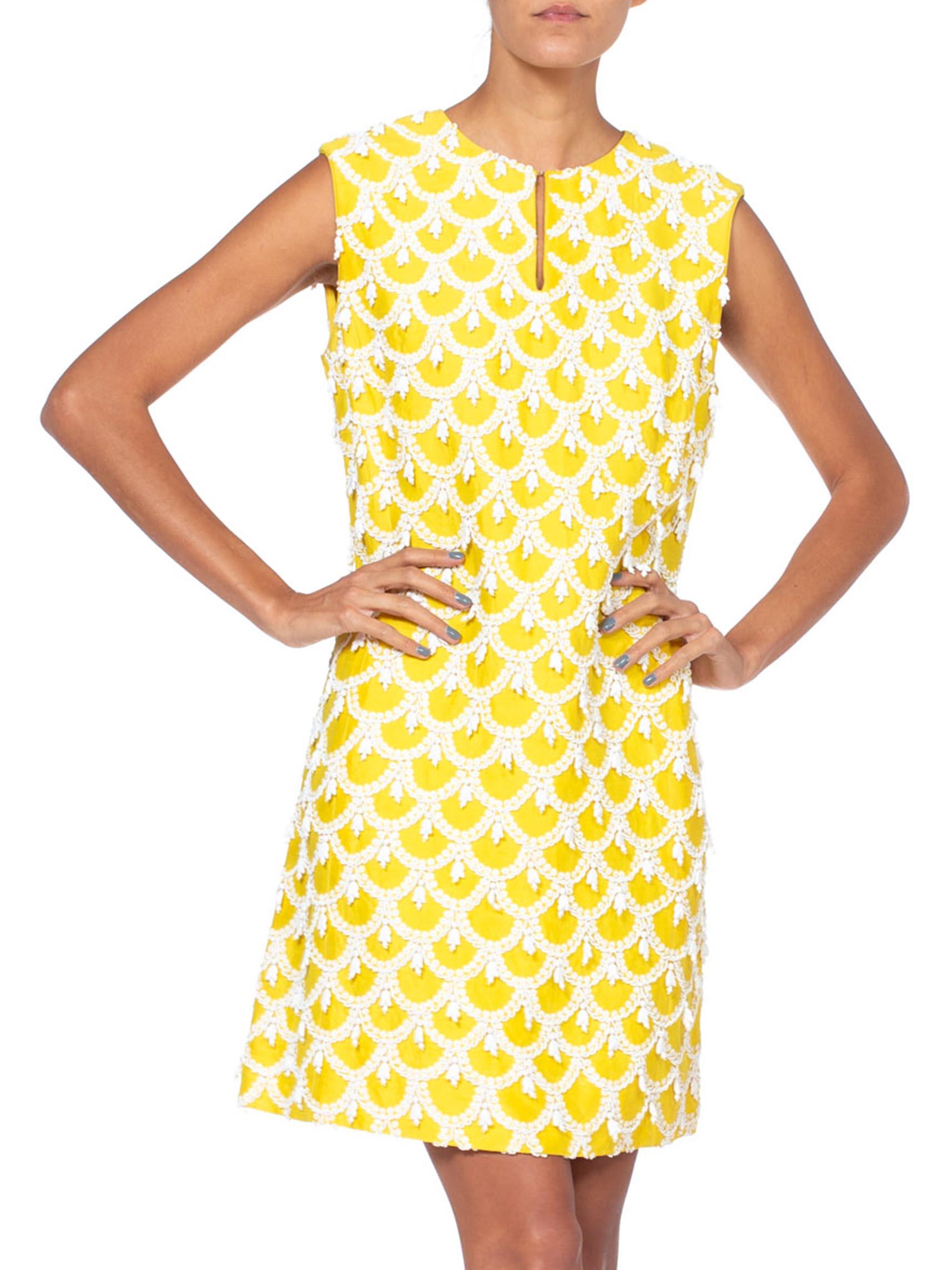 1960'S Yellow Hand Beaded Silk Radzimir Mod Cocktail Dress For Sale 1
