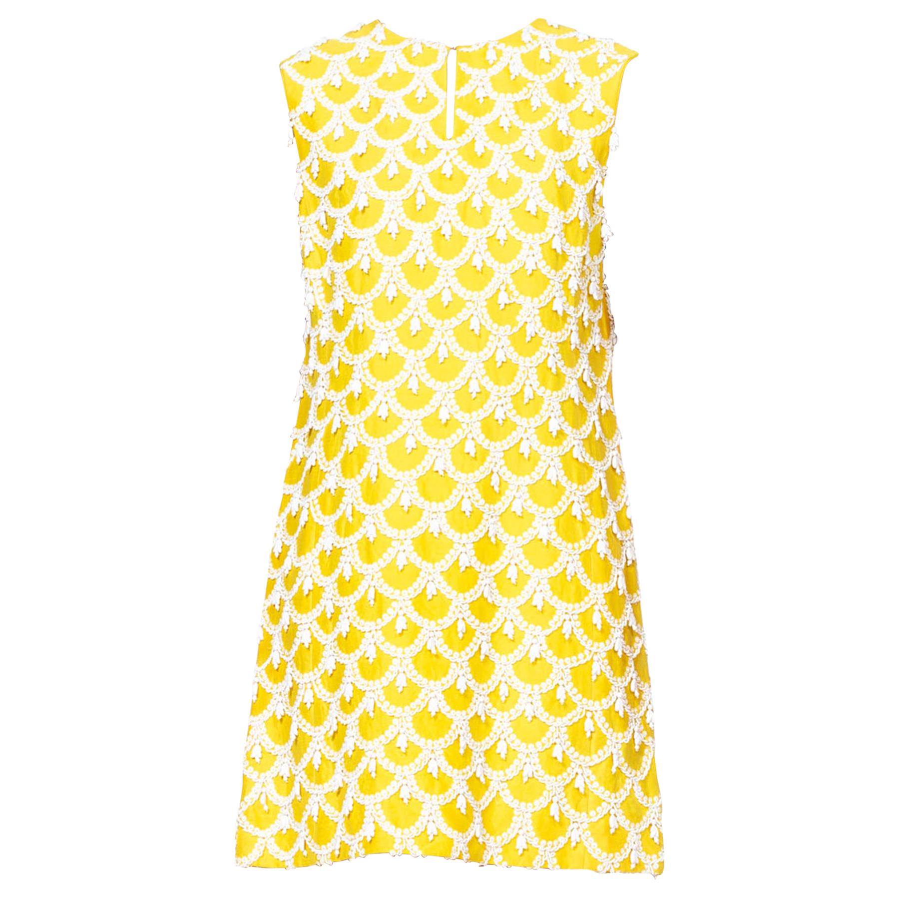 1960'S Yellow Hand Beaded Silk Radzimir Mod Cocktail Dress