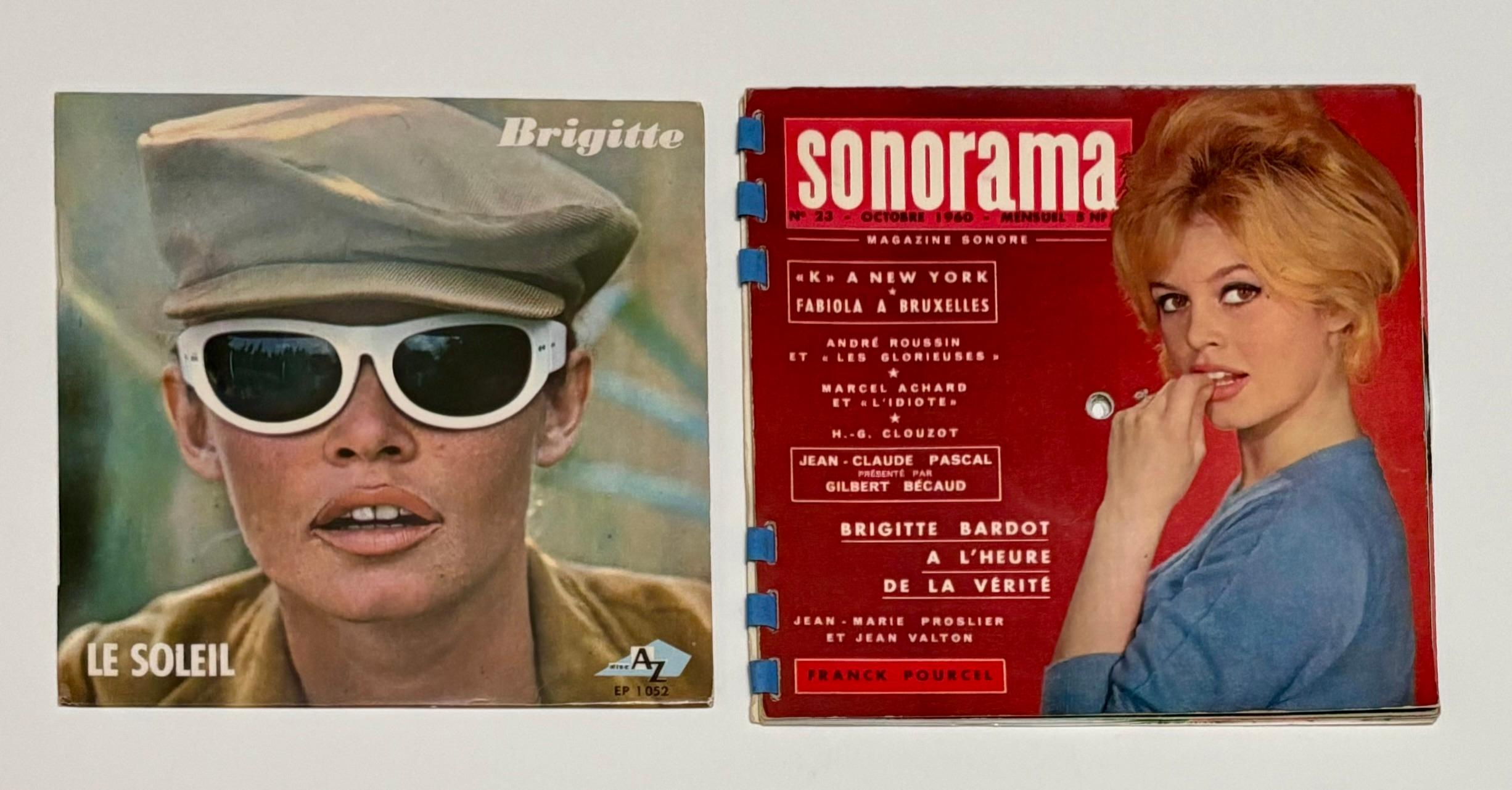 1960s Brigitte Bardot record albums: Set of two:
2 rare 1960s record albums featuring standout Brigitte Bardot covers suitable for framing. Includes the original record albums as pictured. Measures approximately 7x7 & 8x8 inches, respectively. All
