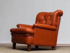 1960s Brique Jupiter Leather Chesterfield Cigar / Lounge Armchair by Arne Norell