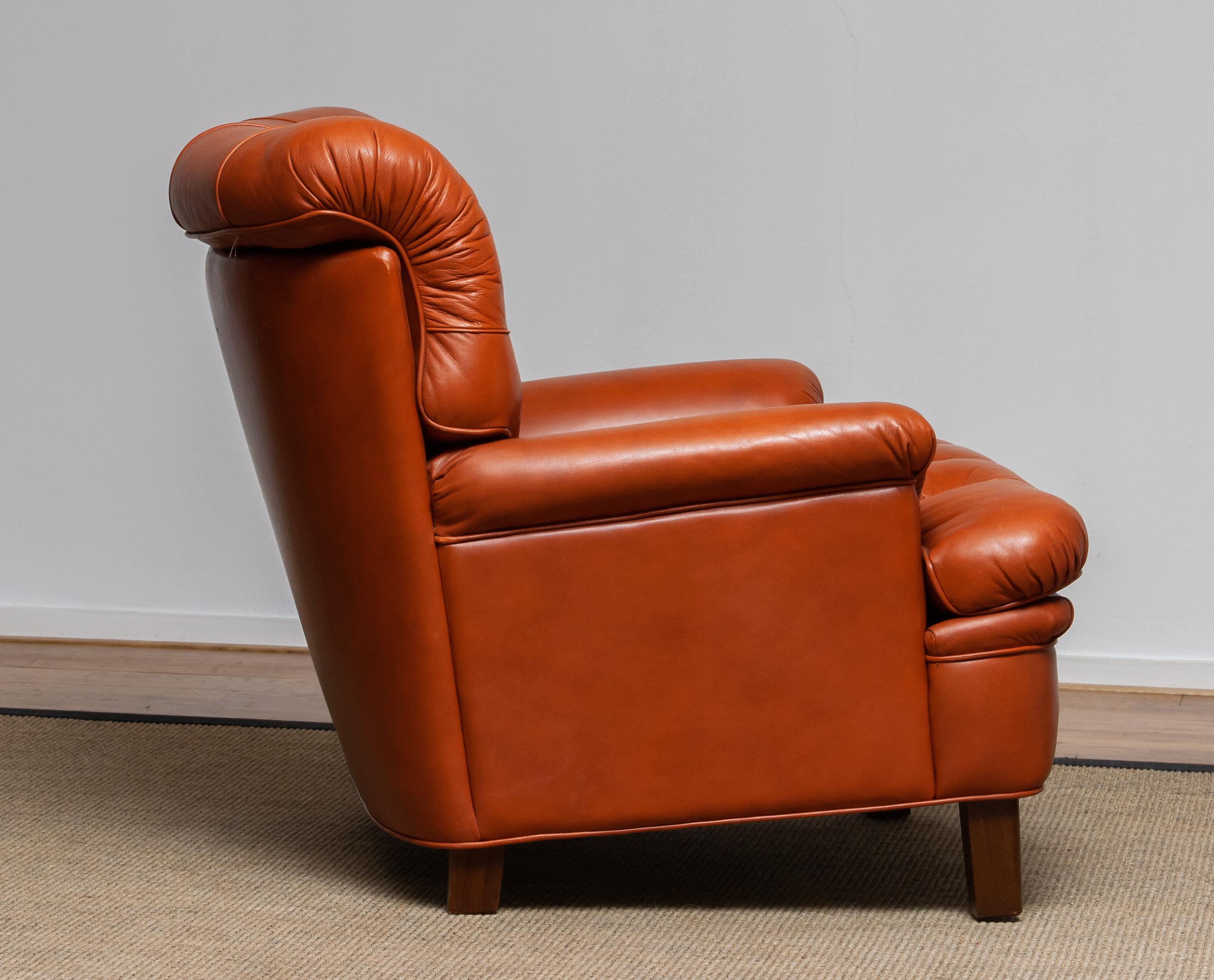 1960s Brique Quilted Leather Armchair by Arne Norell, Model Jupiter 5