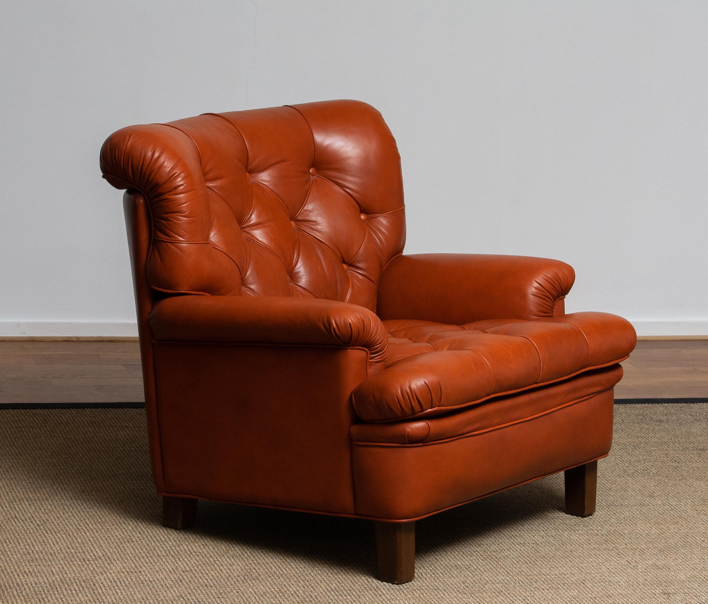 1960s Brique Quilted Leather Armchair by Arne Norell, Model Jupiter In Good Condition In Silvolde, Gelderland