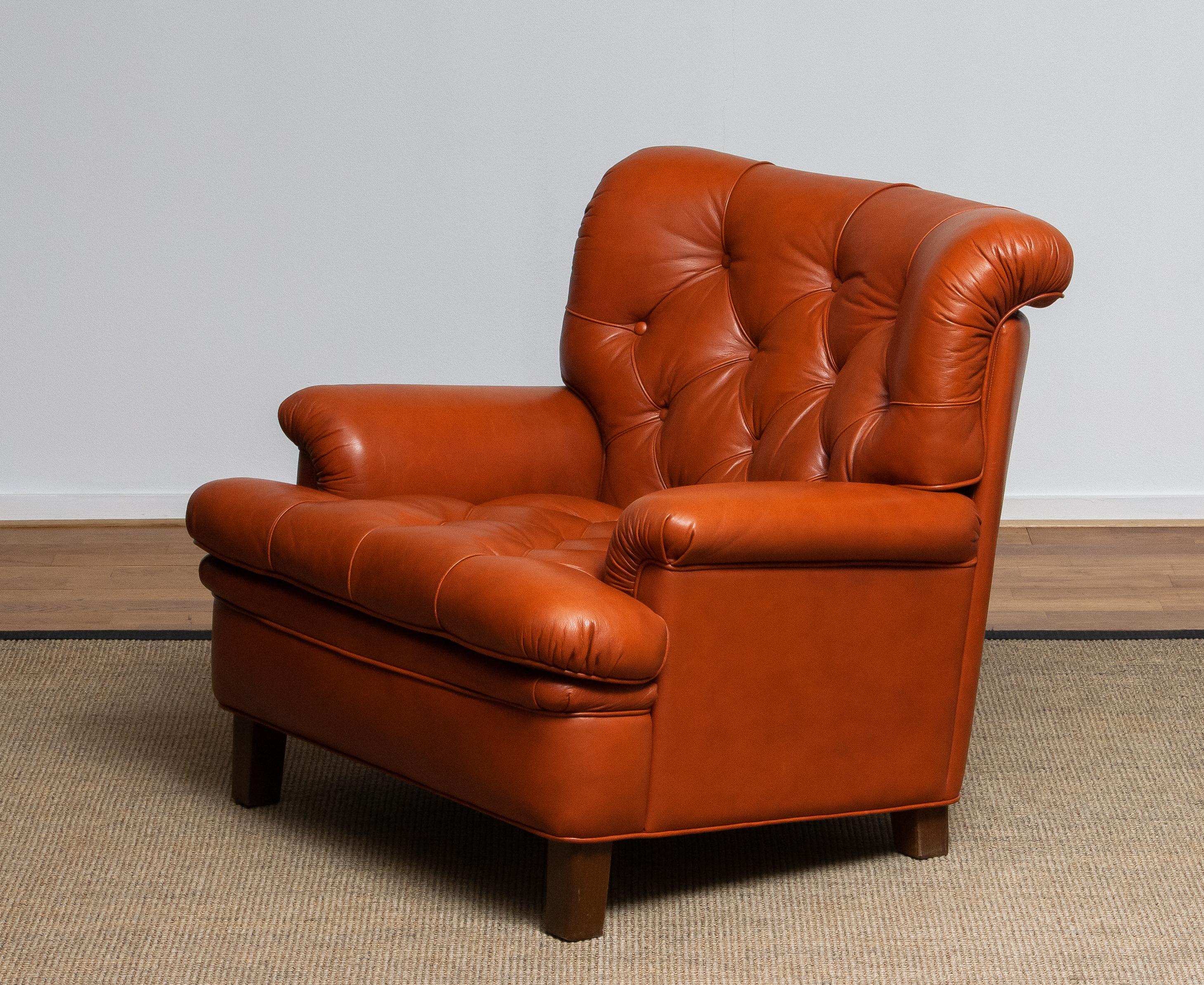 Mid-20th Century 1960s Brique Quilted Leather Armchair by Arne Norell, Model Jupiter