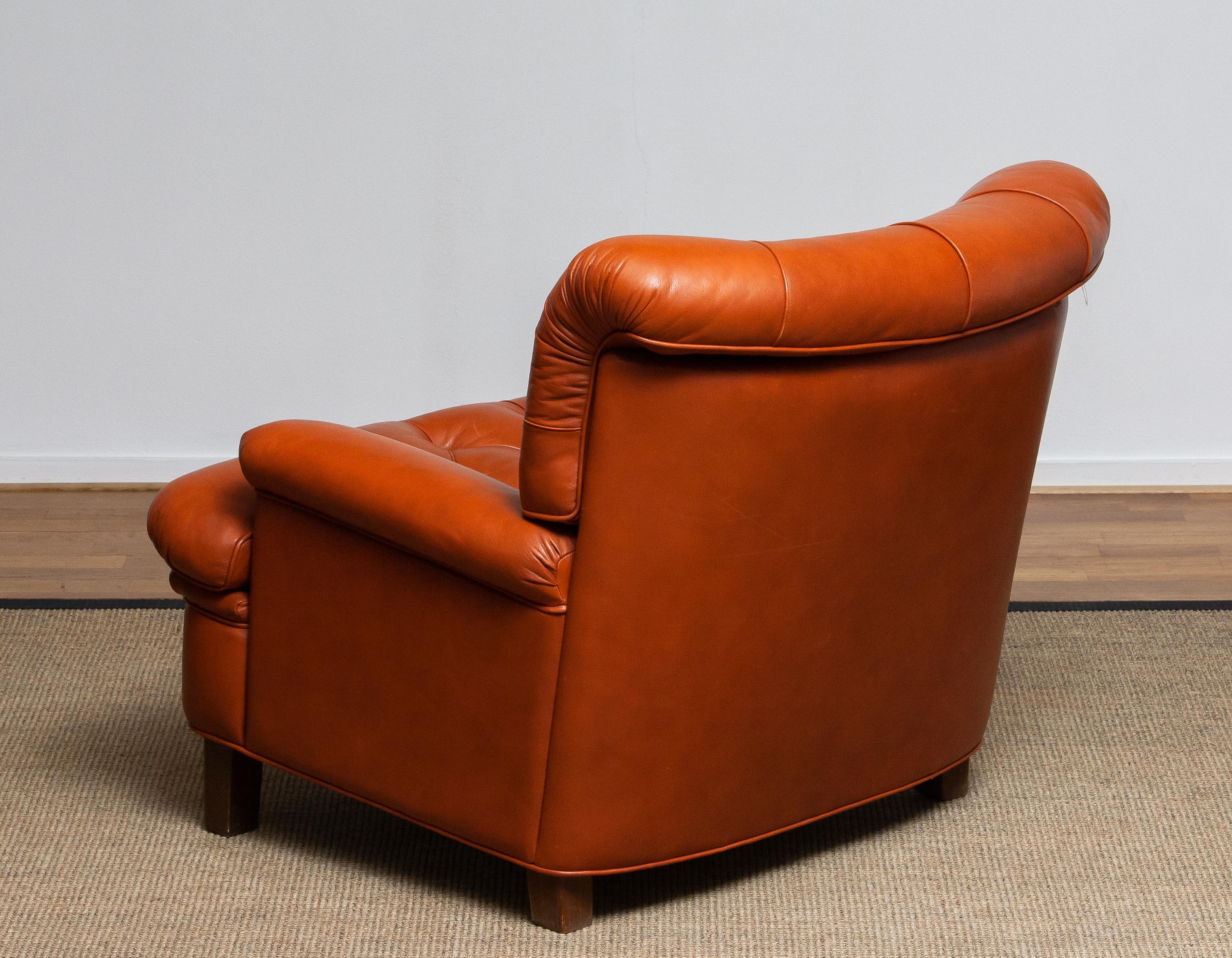 1960s Brique Quilted Leather Armchair by Arne Norell, Model Jupiter 3