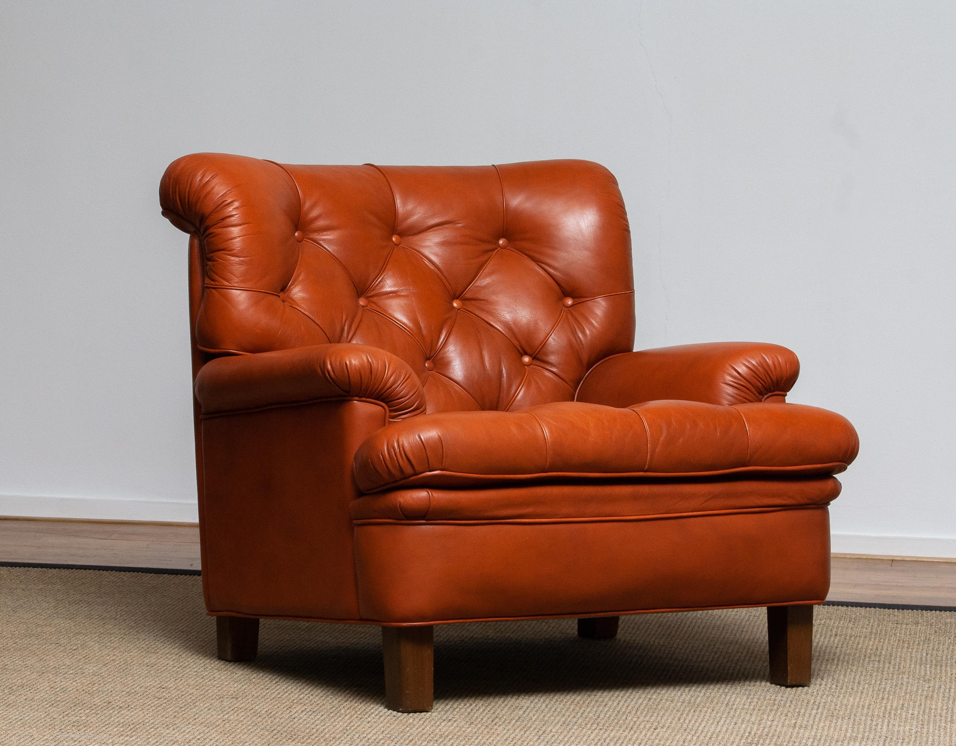 Mid-Century Modern 1960s Brique Quilted Leather Club / Easy / Lounge / Armchair by Arne Norell