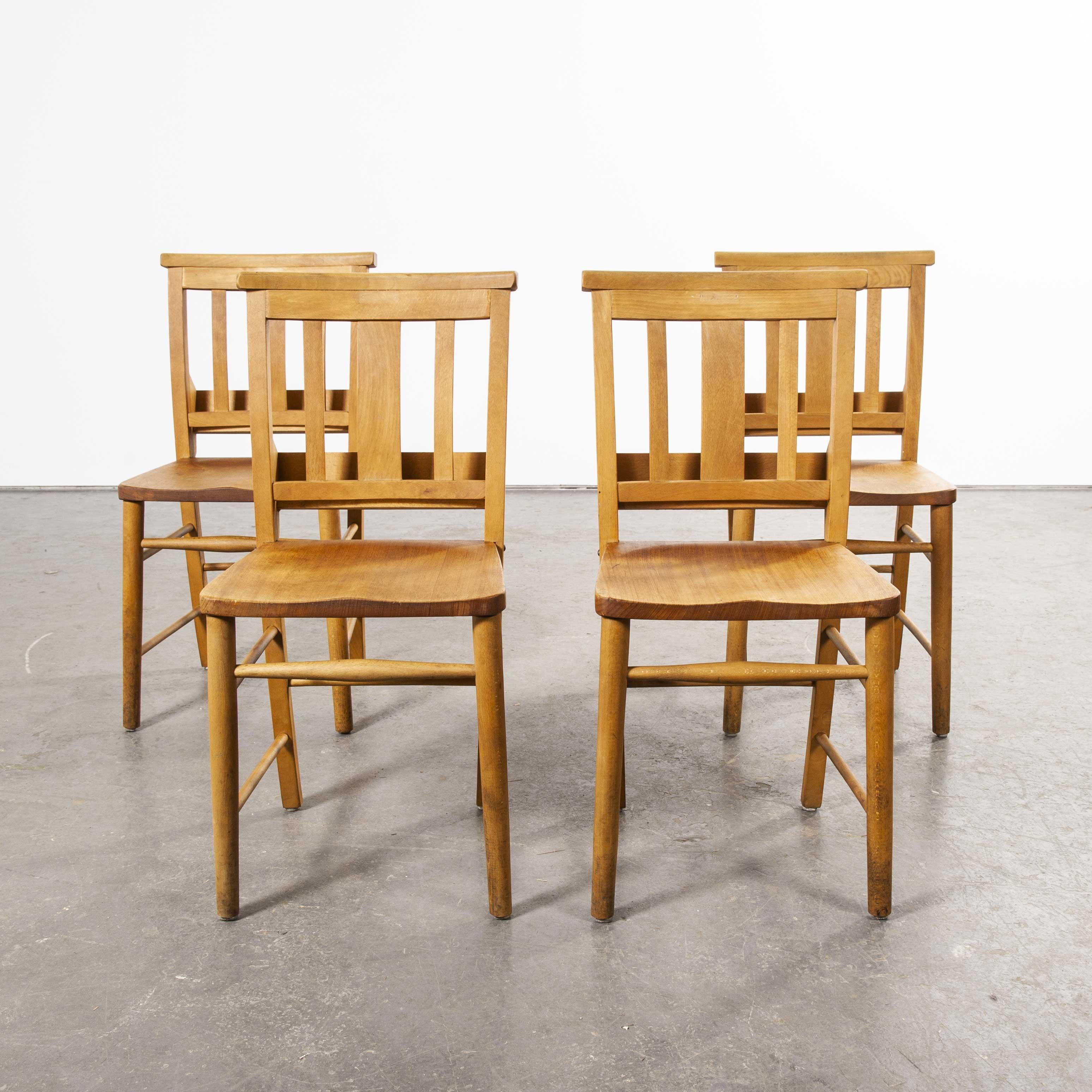 Mid-20th Century 1960s British Beech Church, Chapel Dining Chairs, Set of Four