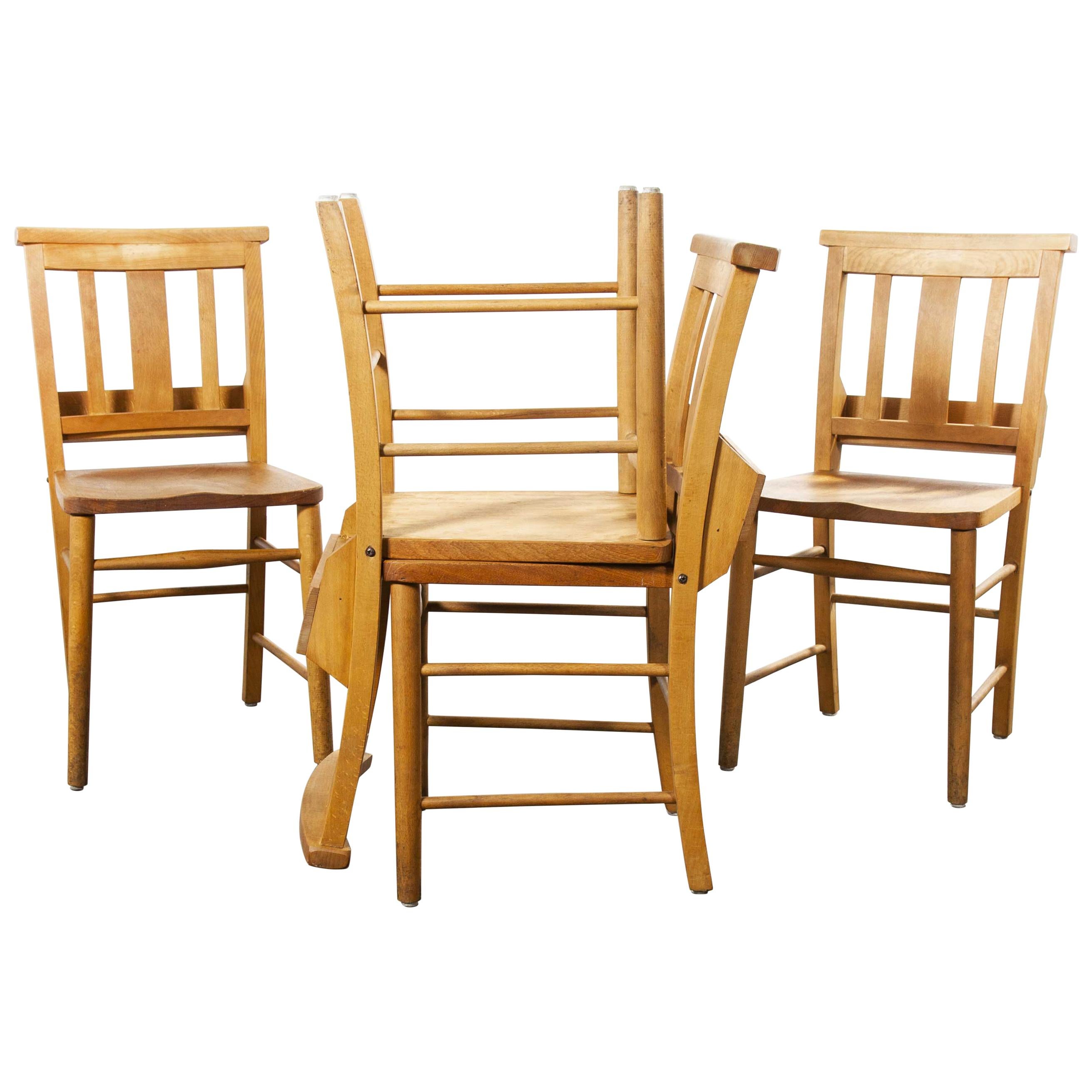1960s British Beech Church, Chapel Dining Chairs, Set of Four