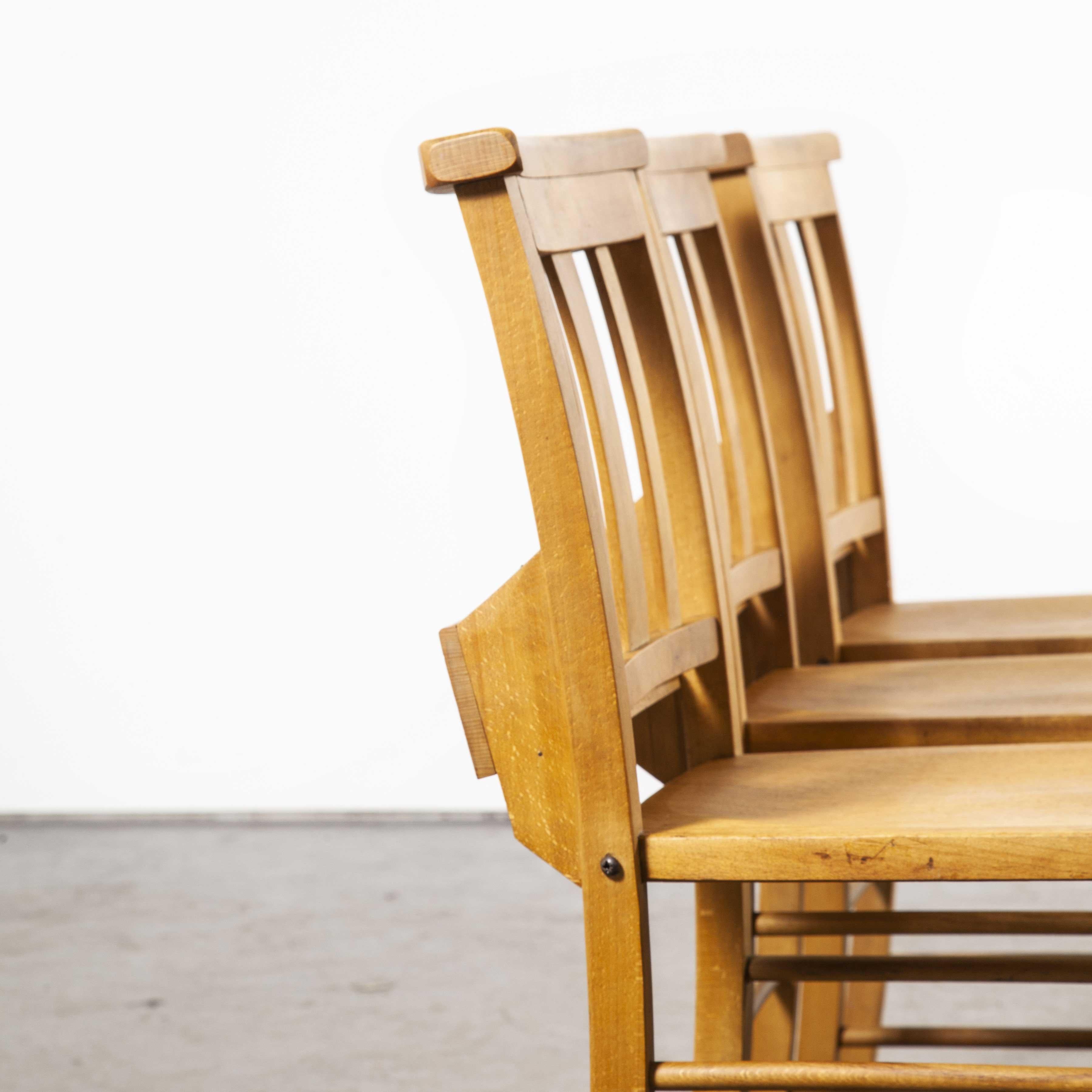 Oak 1960s British Beech Church, Chapel Dining Chairs, Set of Six