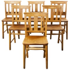 1960s British Beech Church, Chapel Dining Chairs, Set of Six