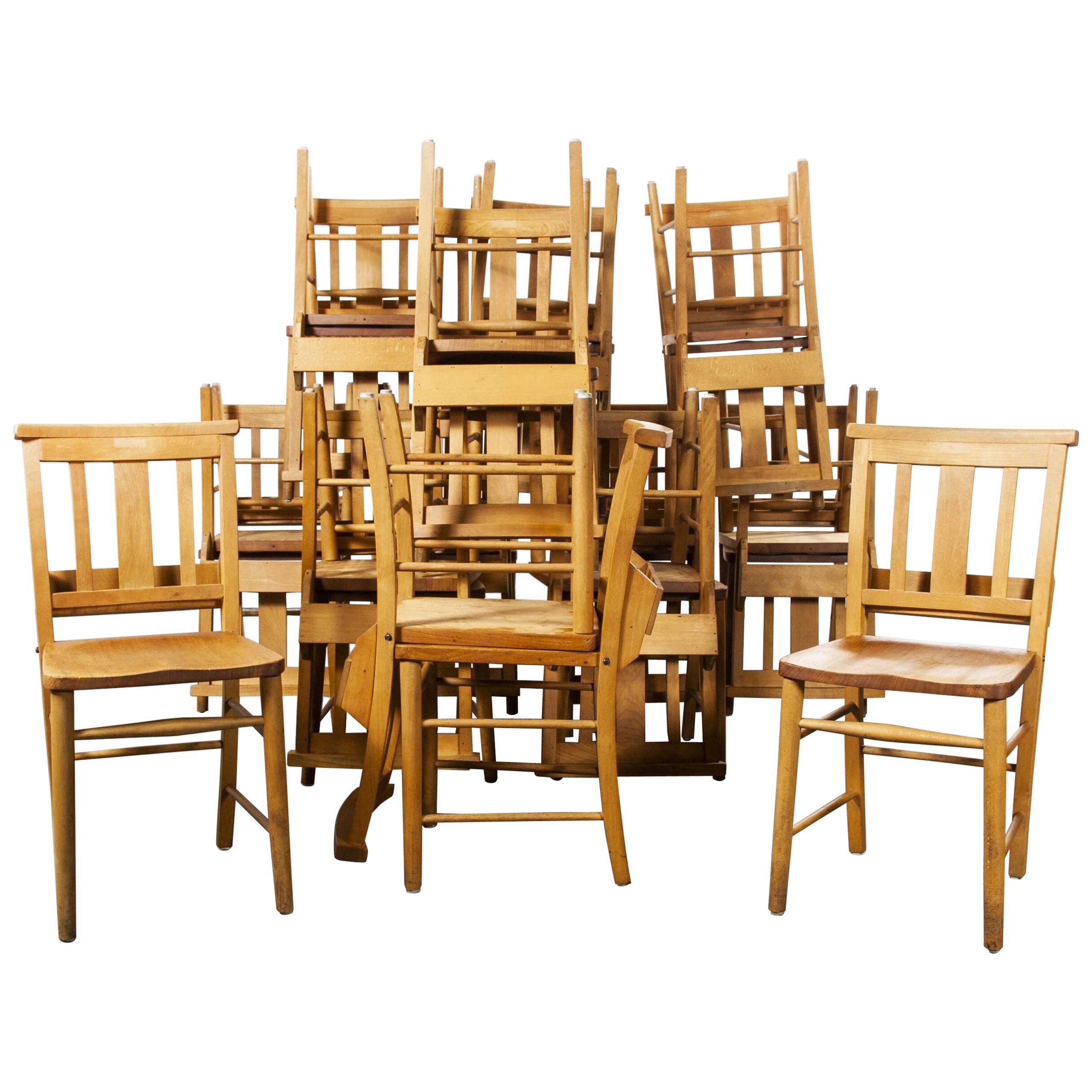 1960s British Beech Church, Chapel Dining Chairs, Set of Twenty Four