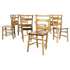 Vintage 1960's British Beech Church with Sapele Seat, Chapel Dining Chair, Set of Eight