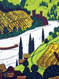 1960s British Coach Travel Poster German Rhine Valley Landscape