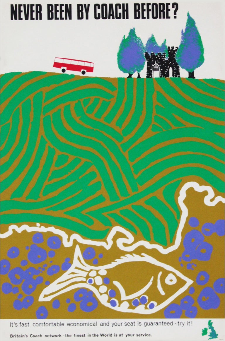 Mid-Century Modern 1960s British Coach Travel Poster Landscape Wildlife Midcentury Pop Art For Sale