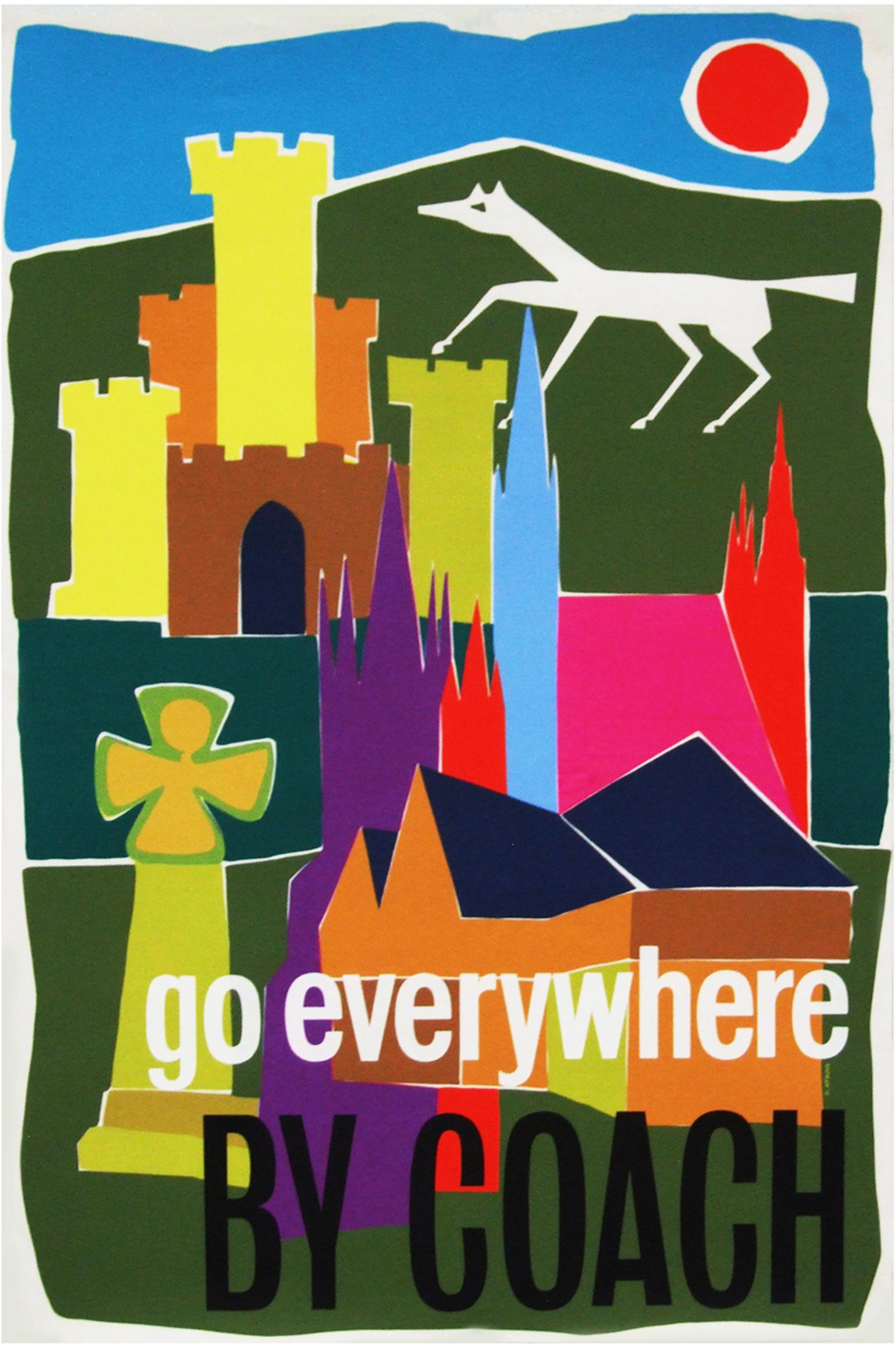 1960s British Coach Travel Poster Pop Art Illustration Design In Good Condition For Sale In Nottingham, Nottinghamshire