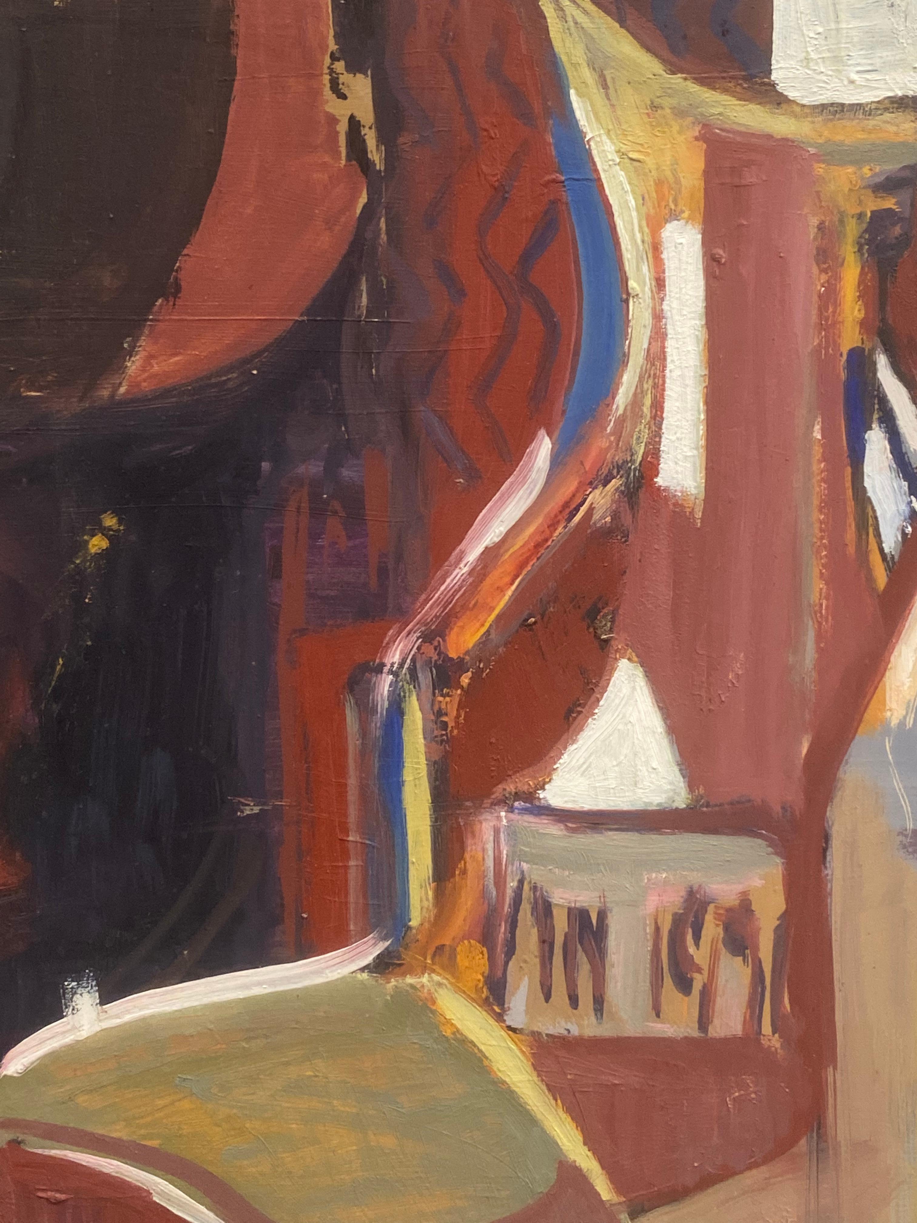 Pintura al óleo original británica de los años 60, Rojo frío abstracto en Bueno estado para la venta en Cirencester, GB