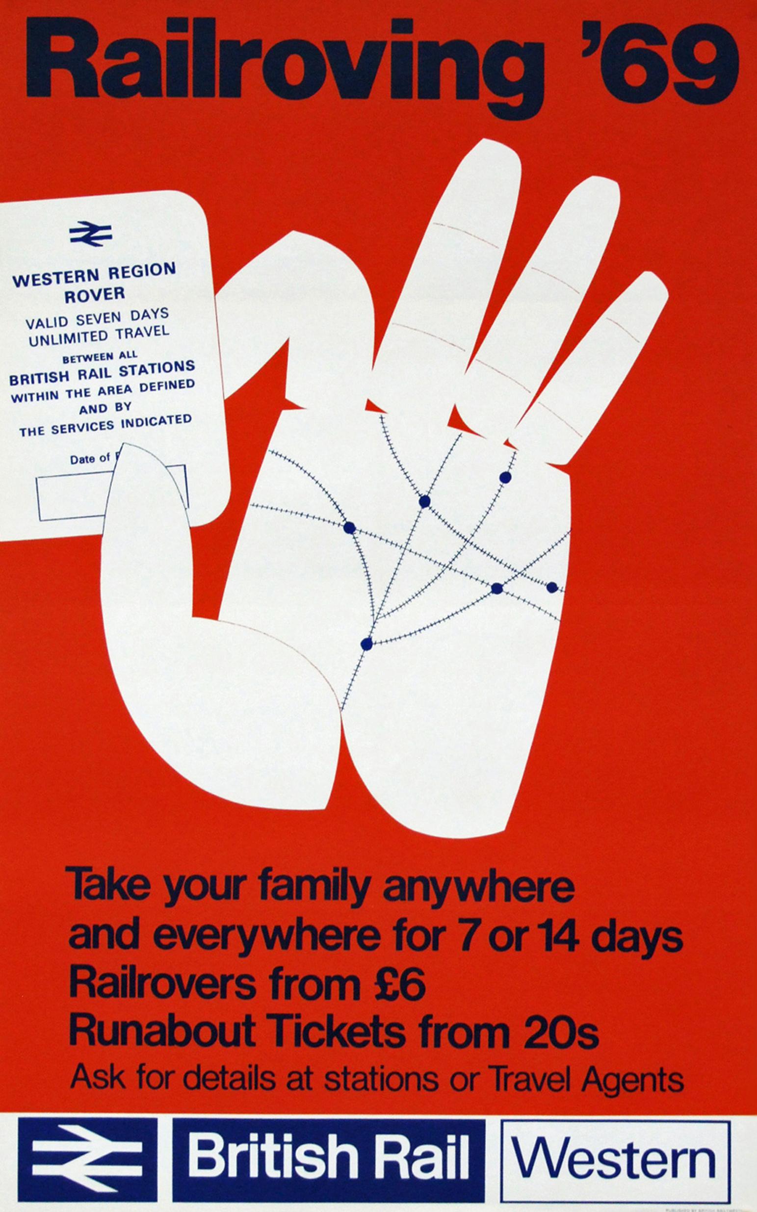 Mid-Century Modern 1960s British Rail Travel Poster Rail Roving, 1969 Pop Art For Sale