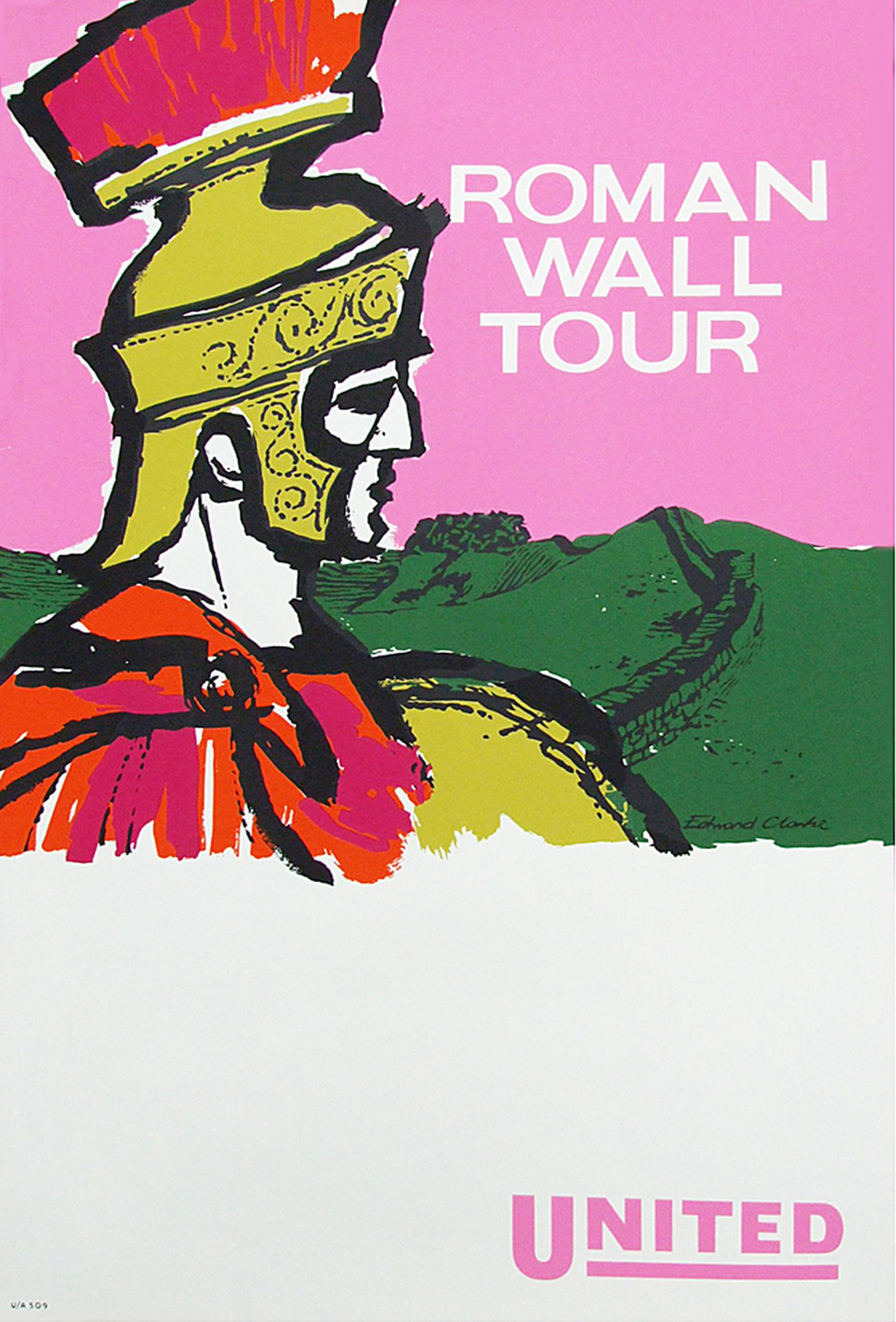 Vintage 1960s Roman wall tour poster designed by Edward Clarke for United Buses, UK.

Measures: L 76.2 cm x W 50.7 cm.