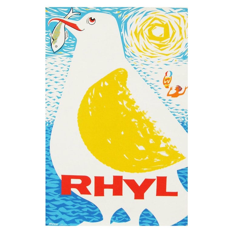 1960s promotional travel poster for Rhyl, Wales designed by Vernon, UK. Rolled.

Measures: L 76cm x W 50.5cm.