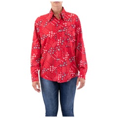 Vintage 1960'S Bronco Red Paisley Print Top