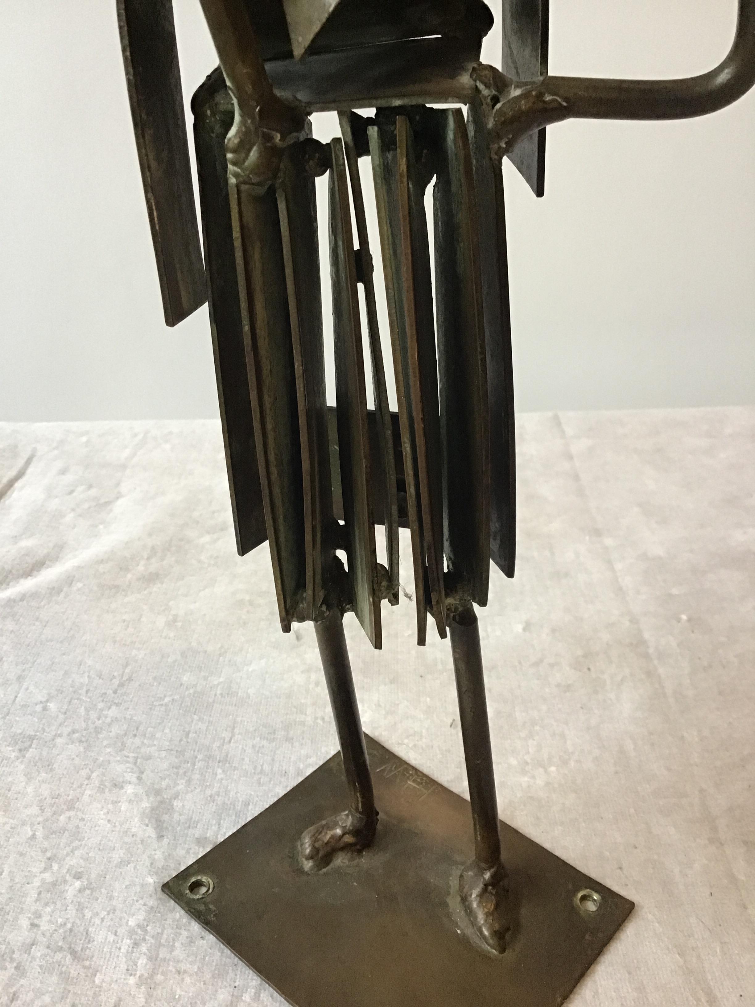 1960s Bronze Abstract Sculpture of a Violinist, Signed Hw 6
