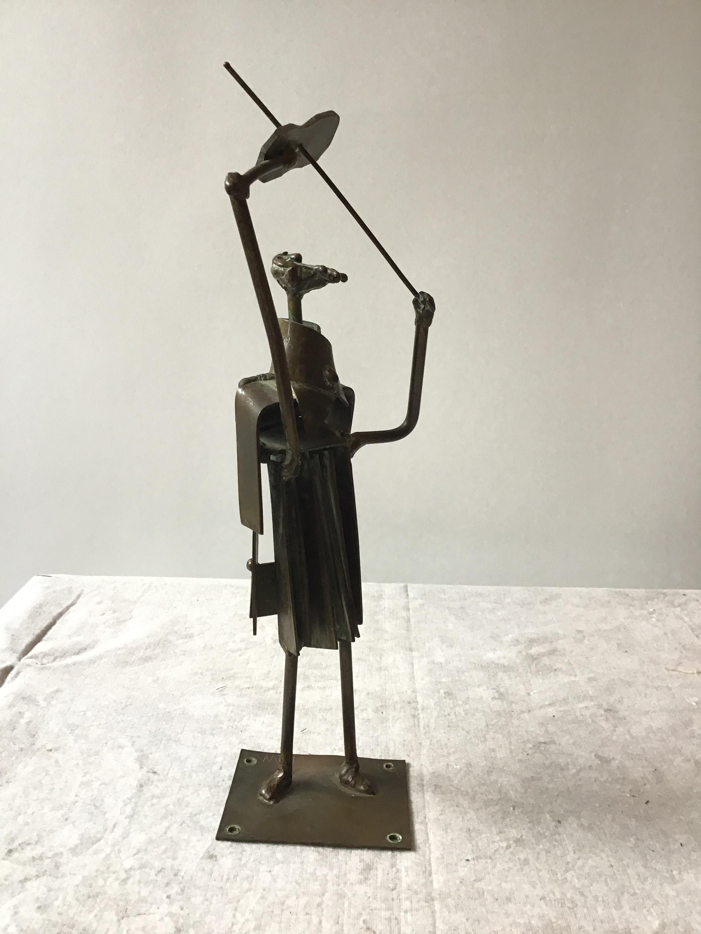 1960s Bronze Abstract Sculpture of a Violinist, Signed Hw In Good Condition In Tarrytown, NY