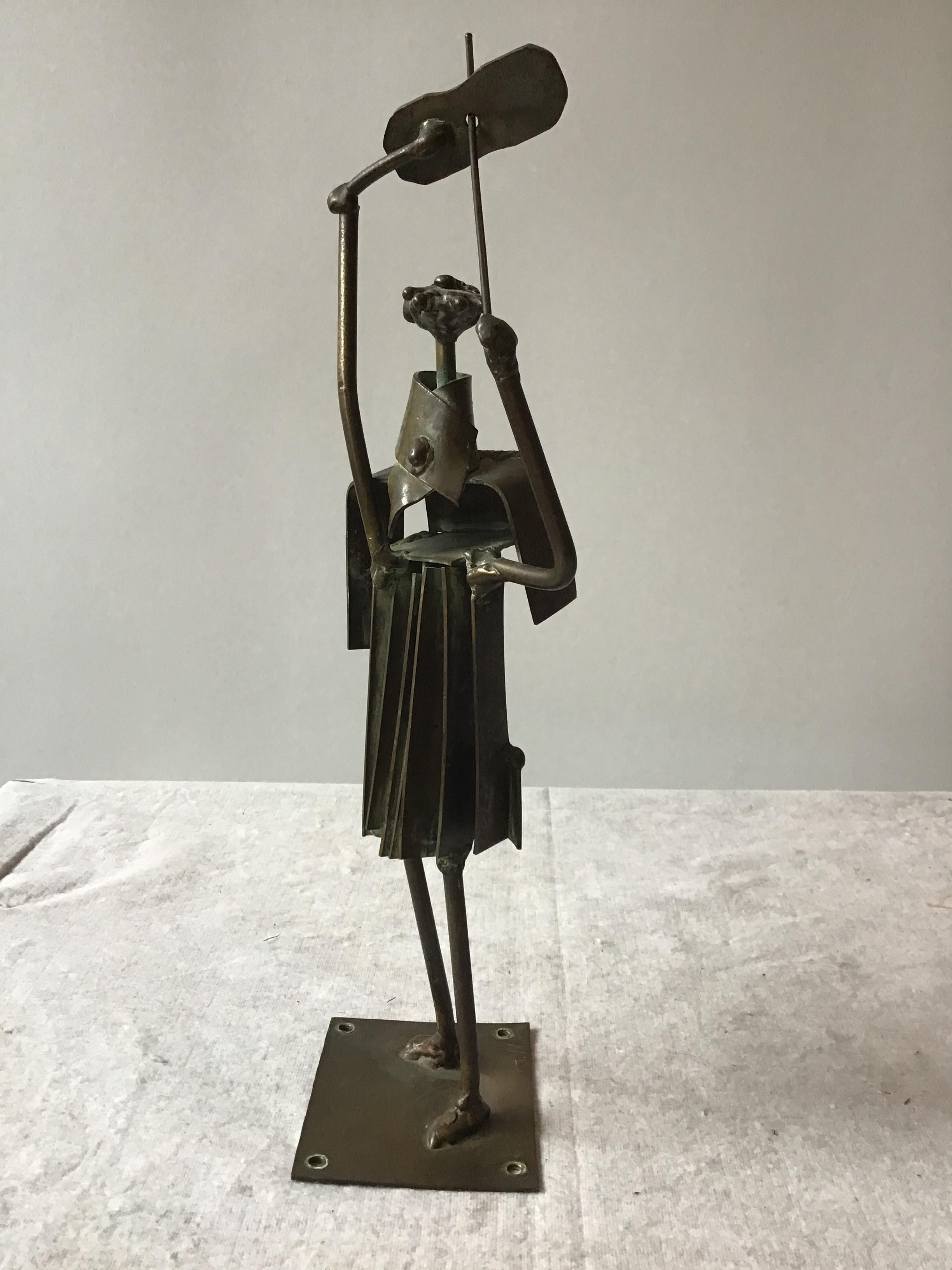 1960s Bronze Abstract Sculpture of a Violinist, Signed Hw 1