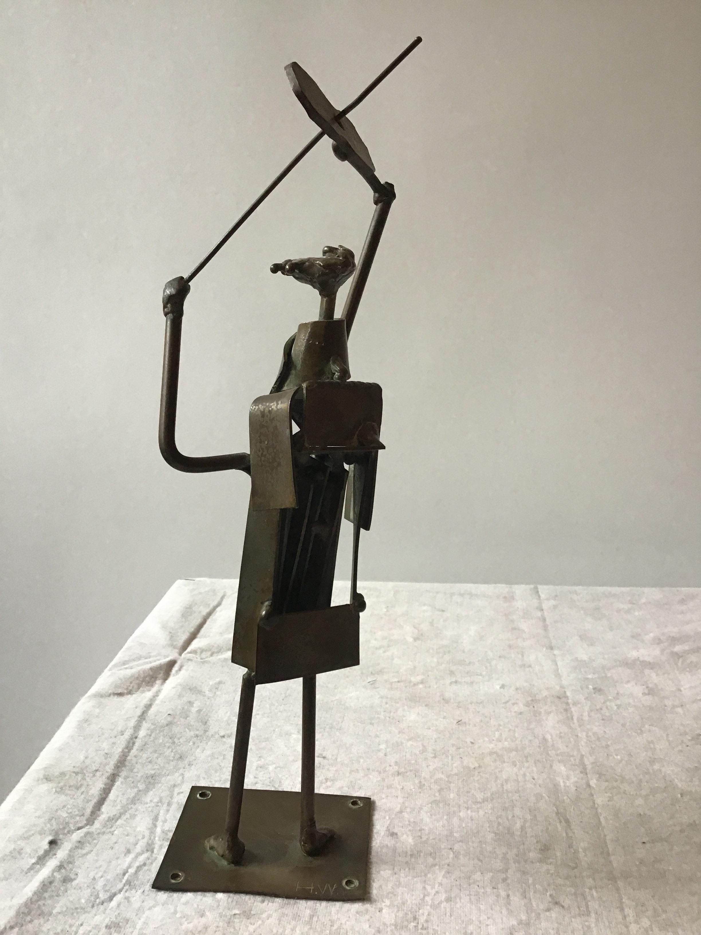 1960s Bronze Abstract Sculpture of a Violinist, Signed Hw 2