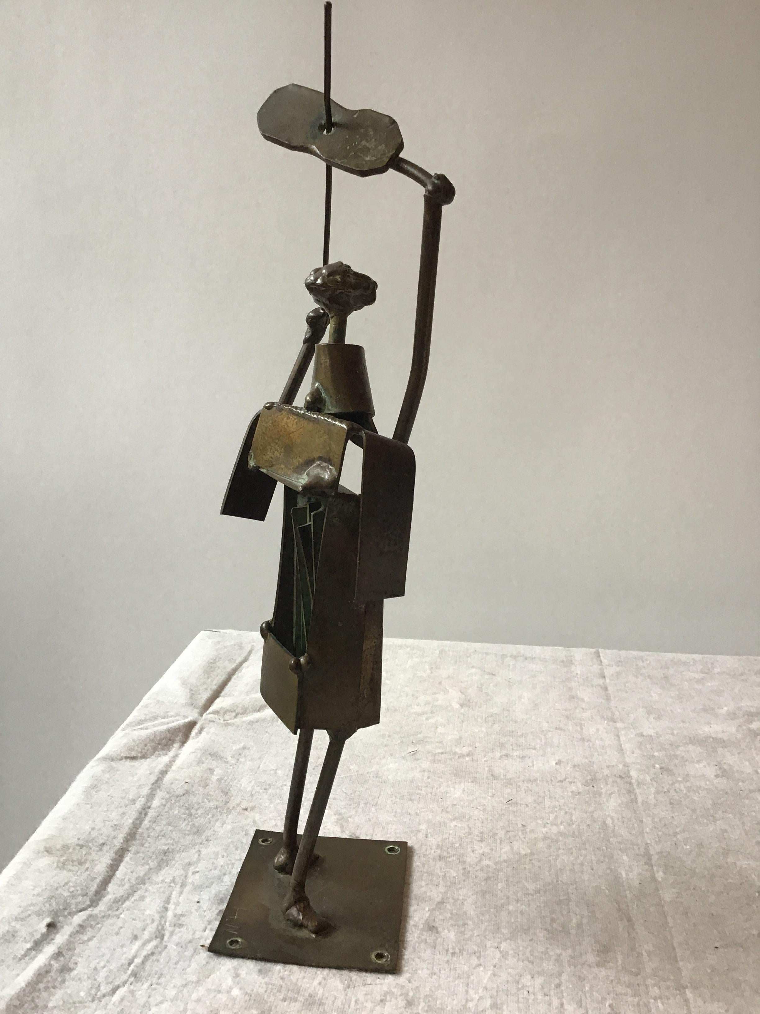 1960s Bronze Abstract Sculpture of a Violinist, Signed Hw 3