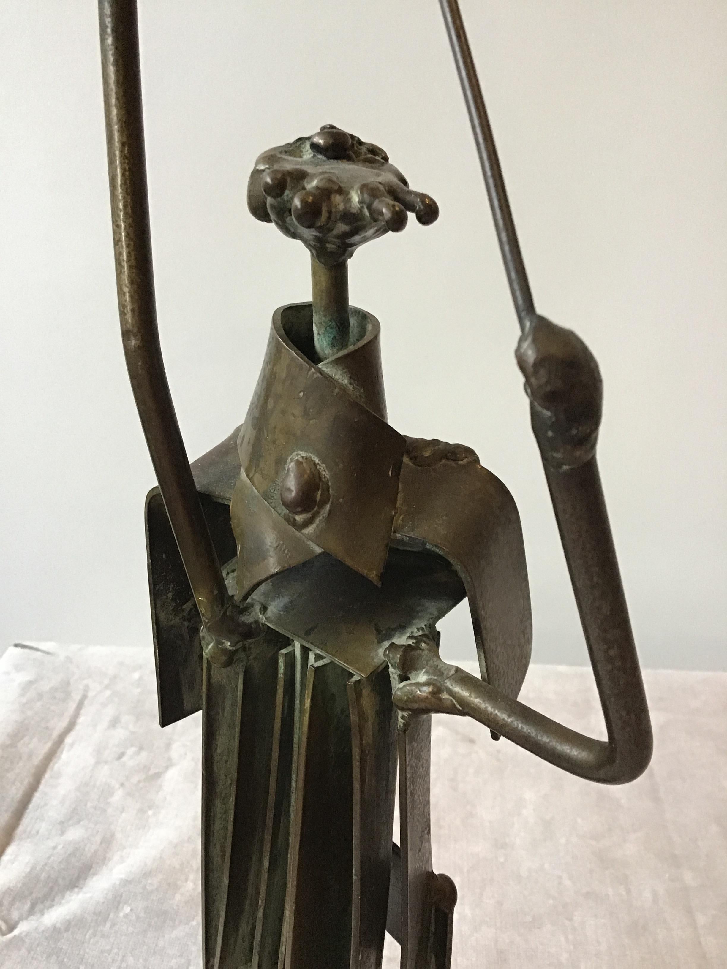 1960s Bronze Abstract Sculpture of a Violinist, Signed Hw 4