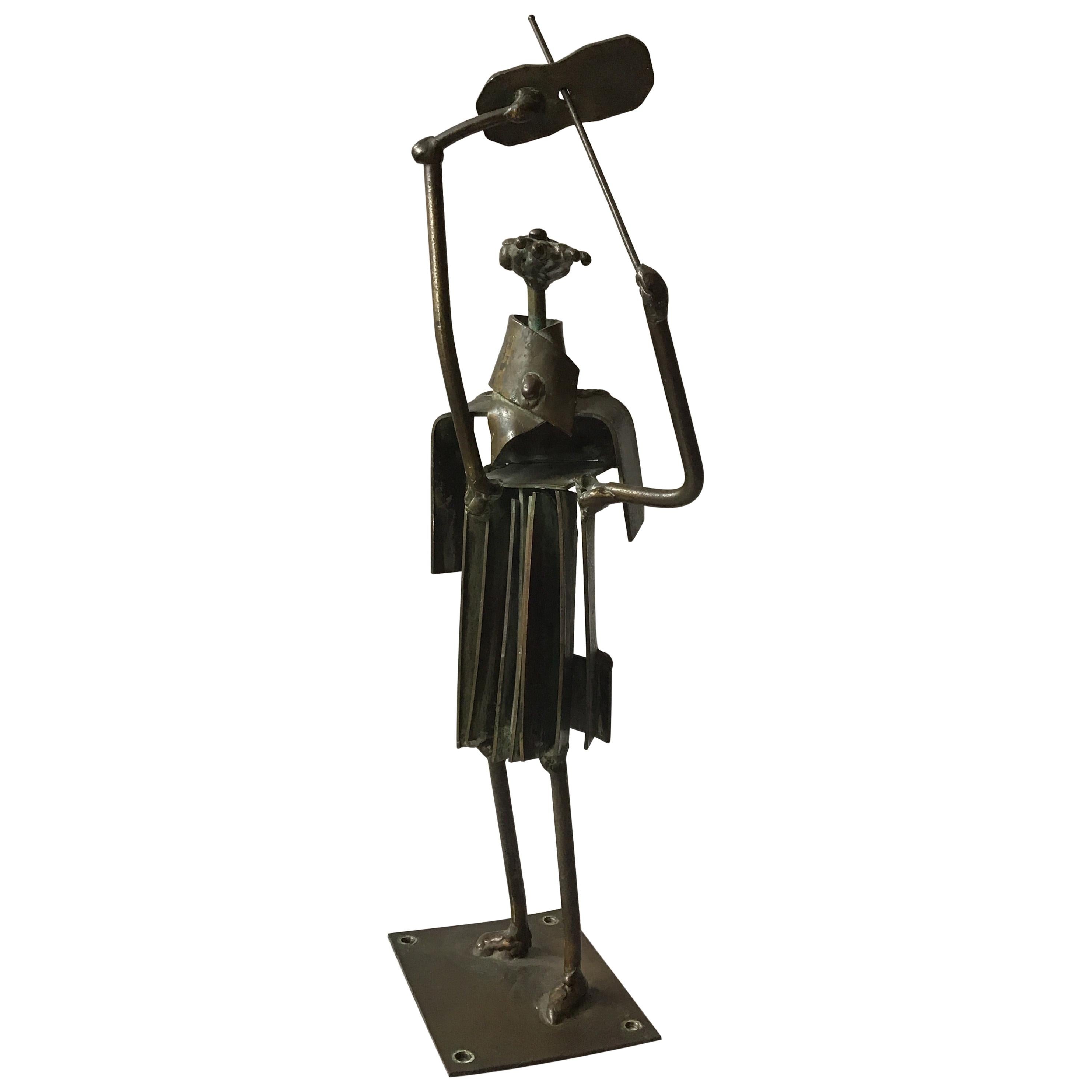 1960s Bronze Abstract Sculpture of a Violinist, Signed Hw