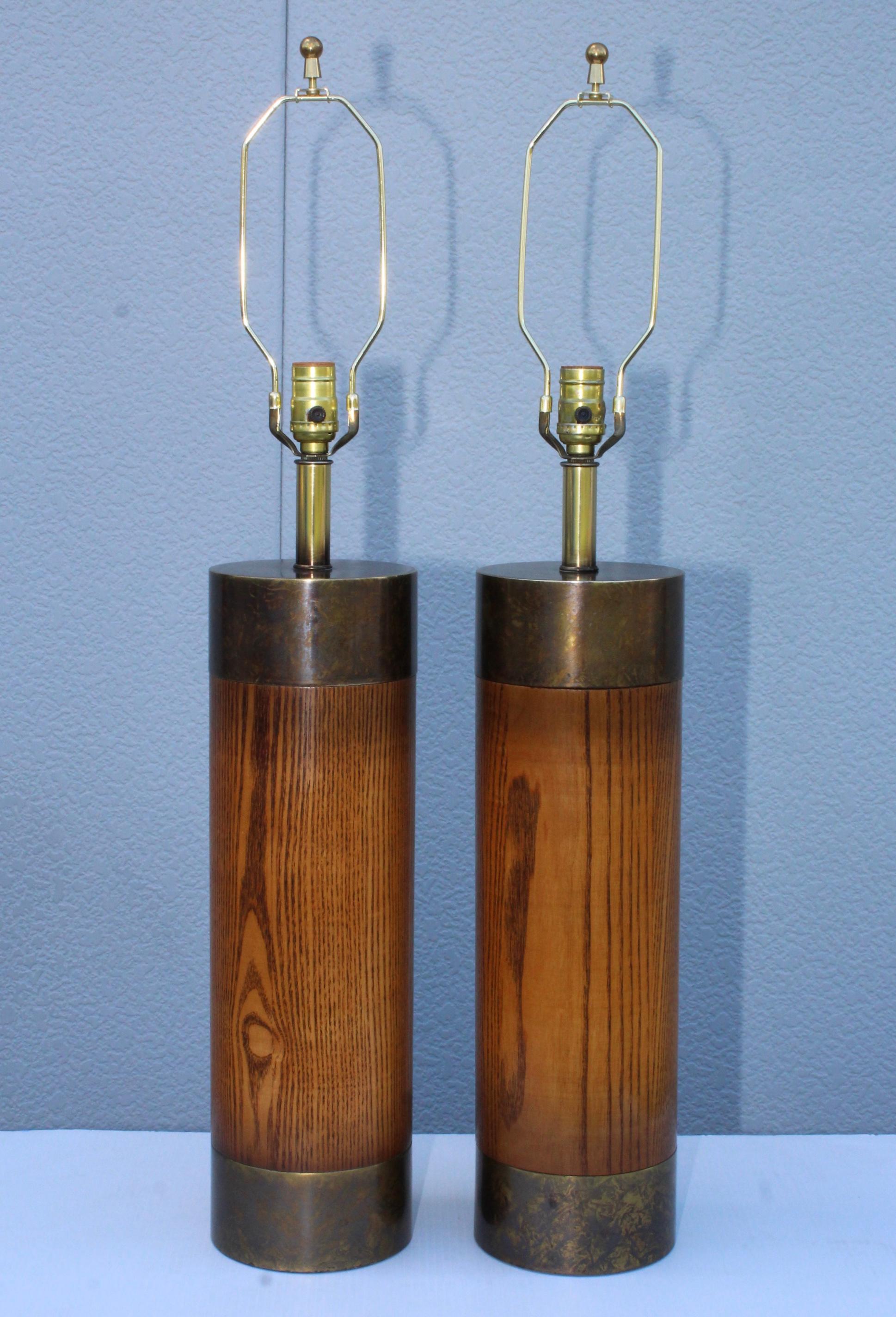 Mid-Century Modern 1960s Bronze and Oak Table Lamps by Westwood