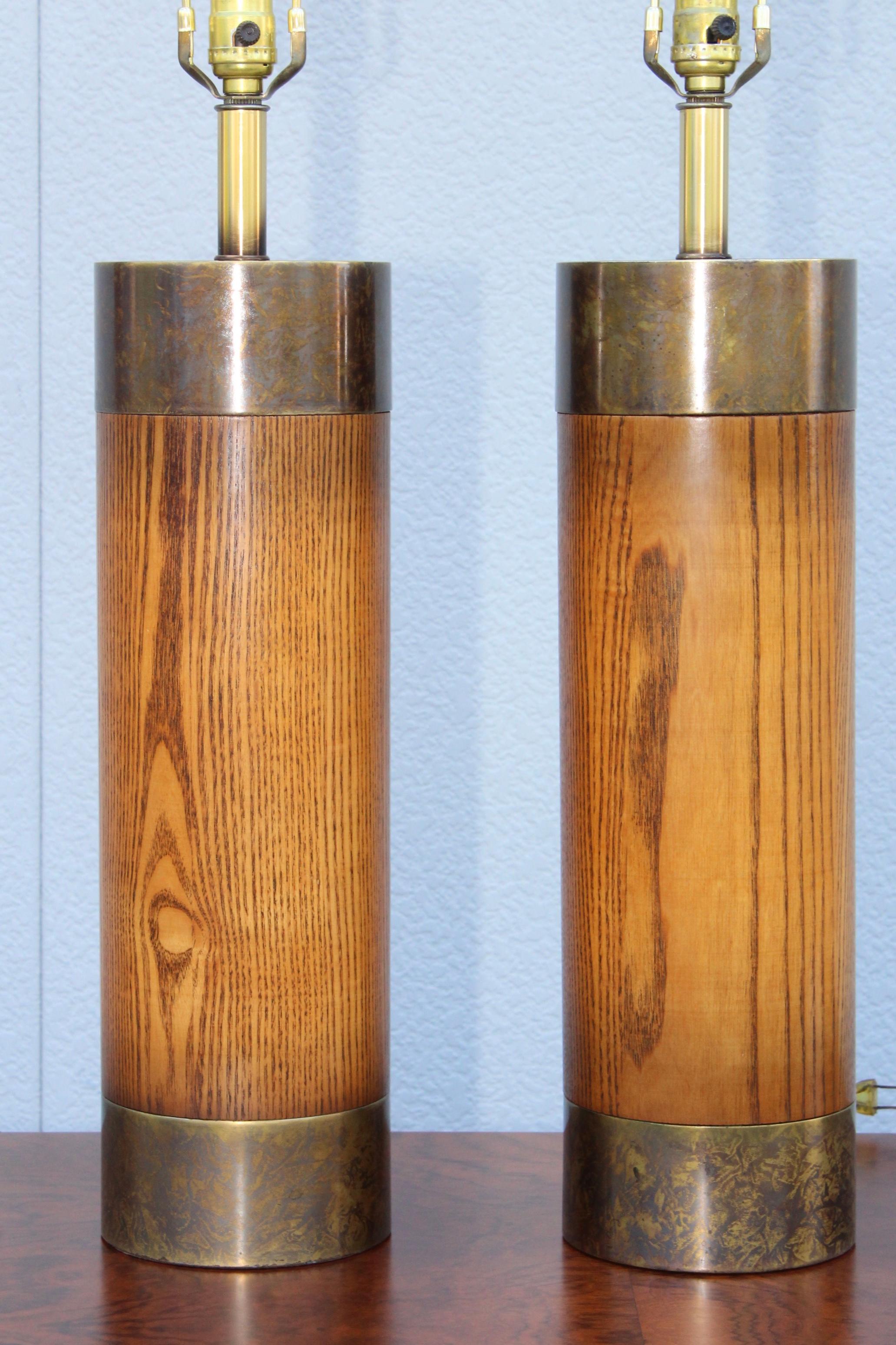 American 1960s Bronze and Oak Table Lamps by Westwood